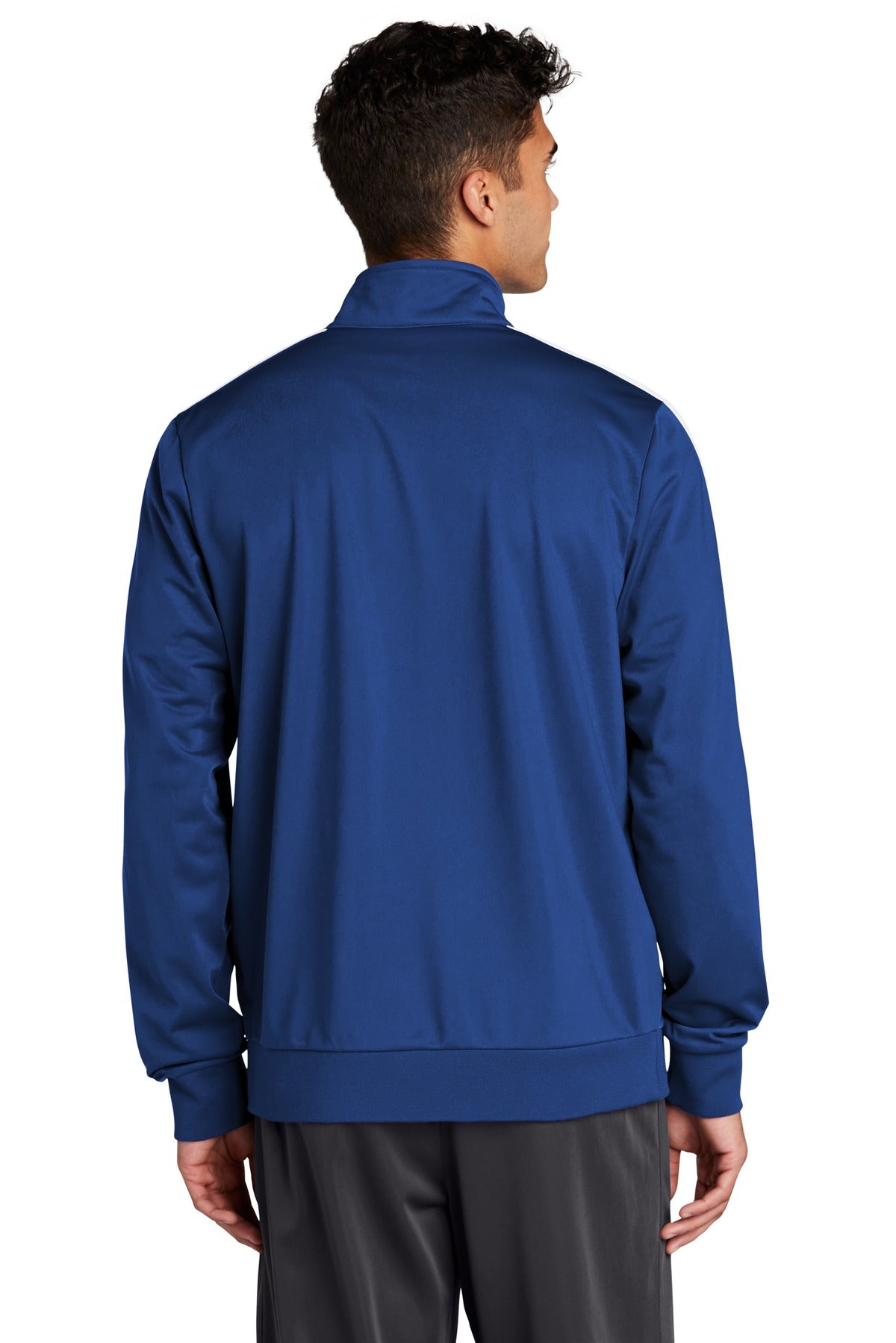 True Royal/Wht Sport-Tek Tricot Sleeve Stripe Track Jacket. JST94