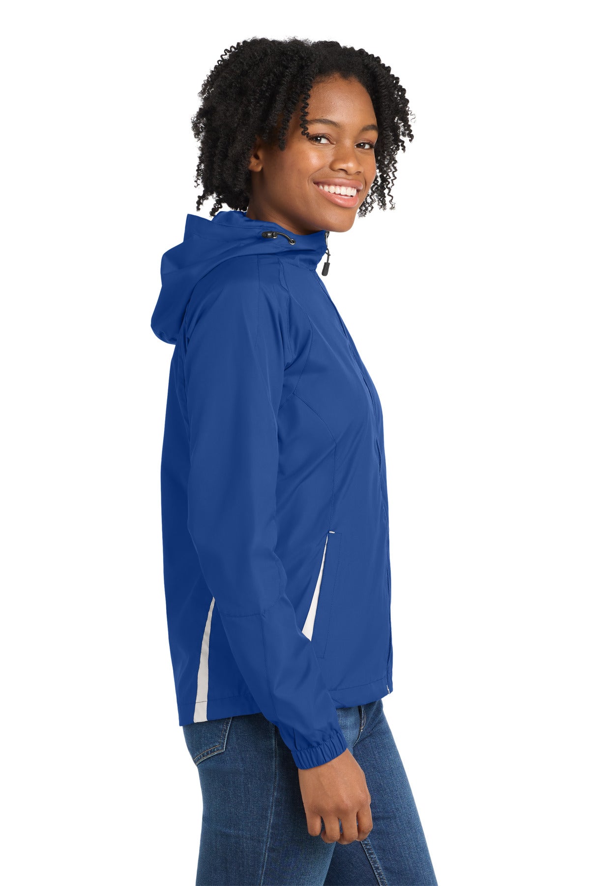 True Royal/Wht Sport-Tek Women's Colorblock Hooded Raglan Jacket. LST76