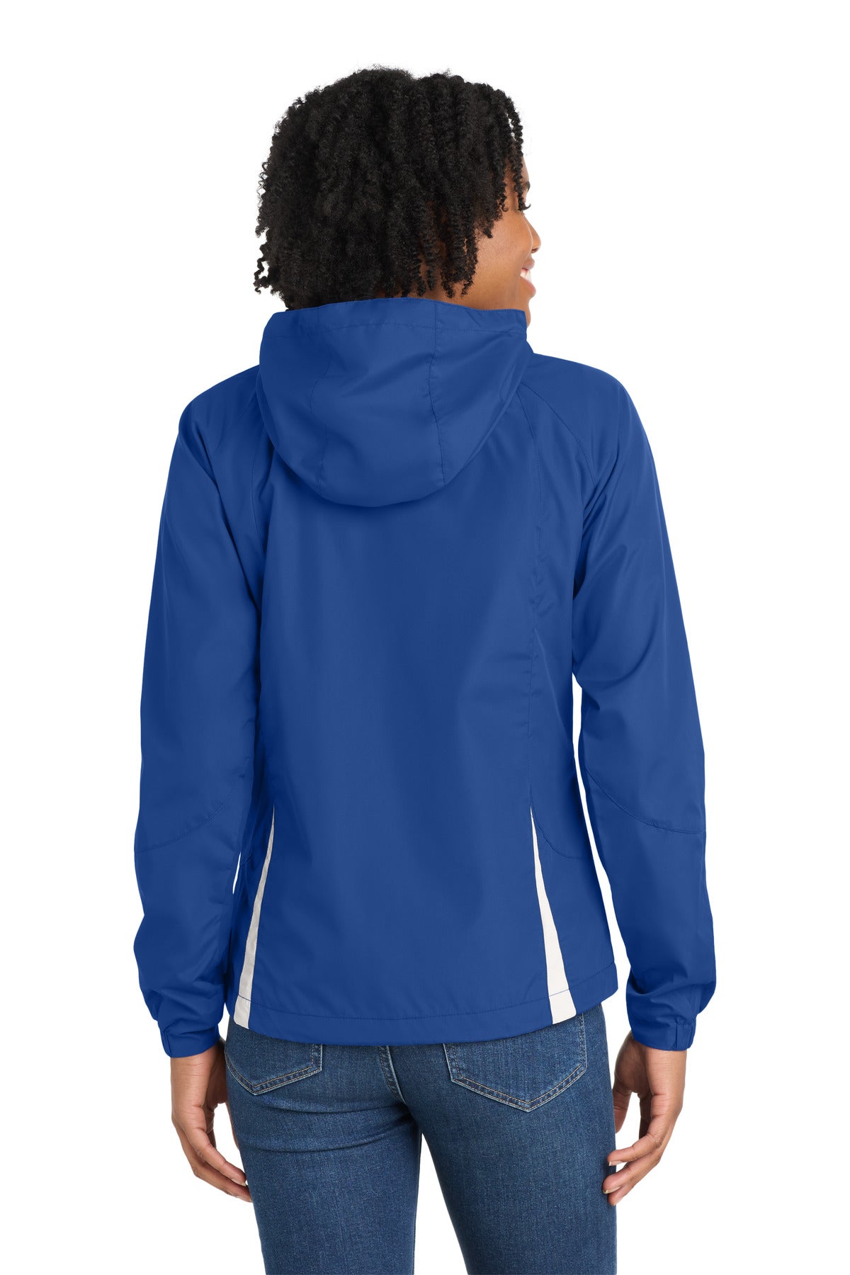 True Royal/Wht Sport-Tek Women's Colorblock Hooded Raglan Jacket. LST76