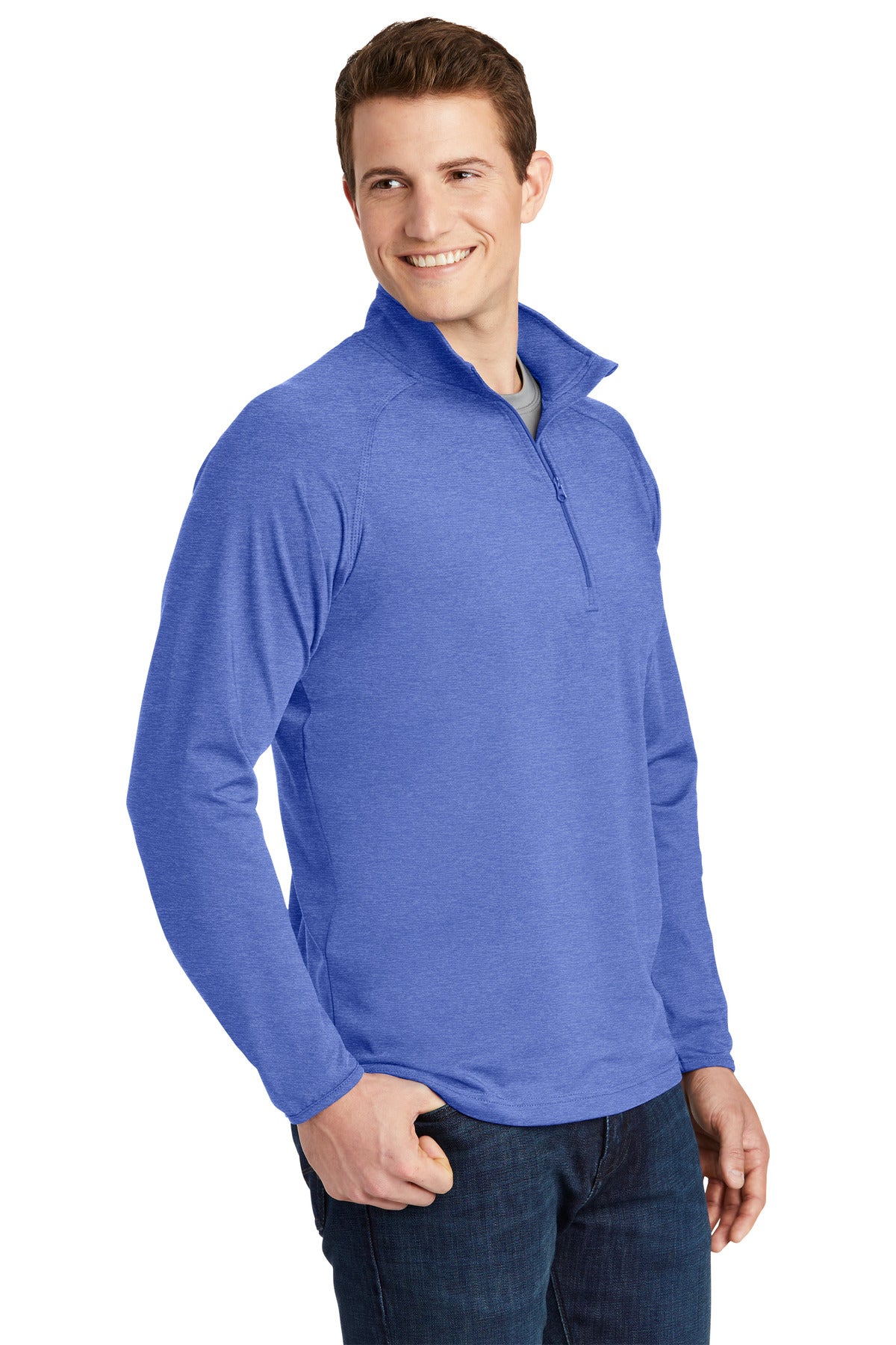 True Ryl Hthr Sport-Tek Sport-Wick Stretch 1/4-Zip Pullover. ST850