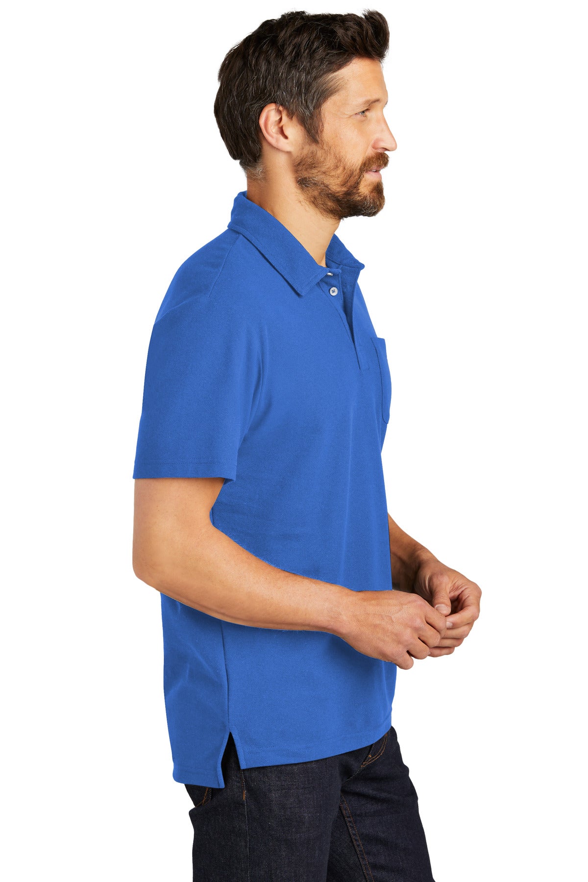 TrueBlue Port Authority C-FREE Cotton Blend Pique Pocket Polo K868
