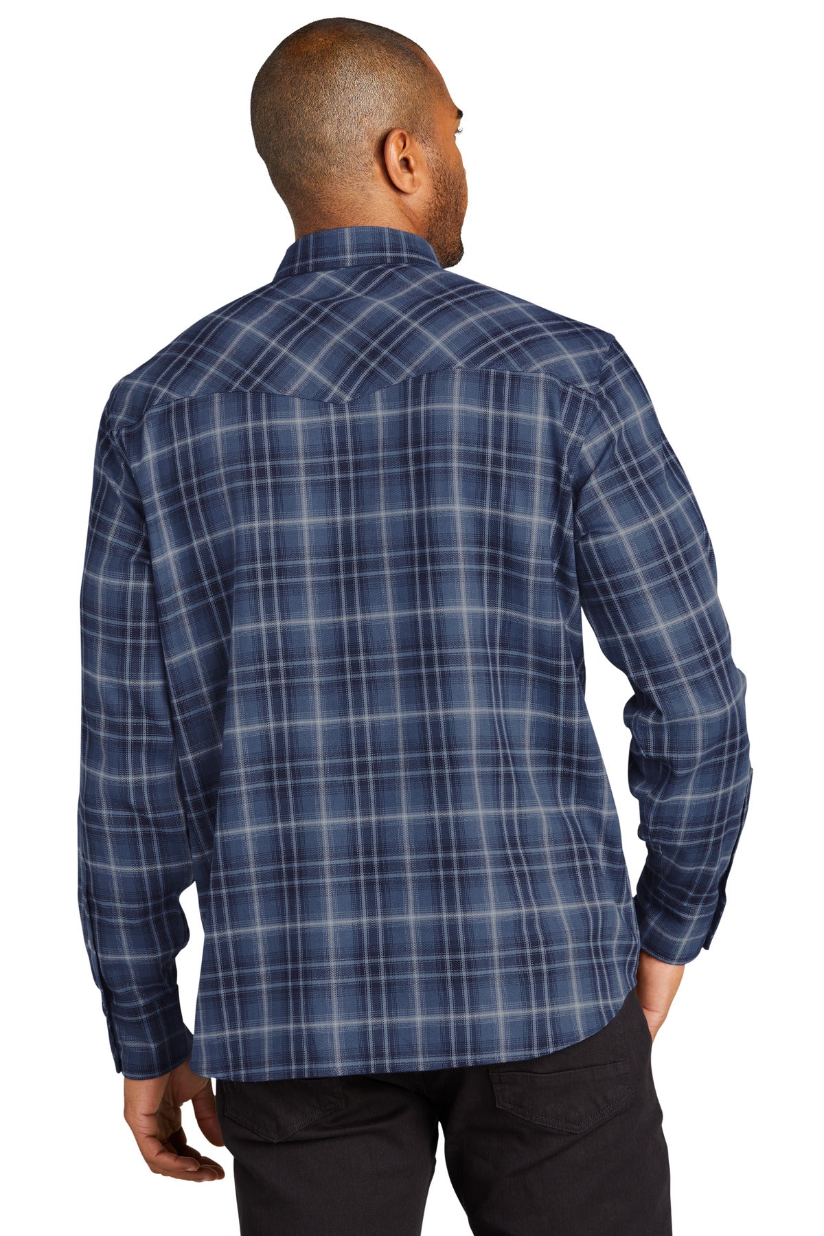 TrueNavy Port Authority Long Sleeve Ombre Plaid Shirt W672
