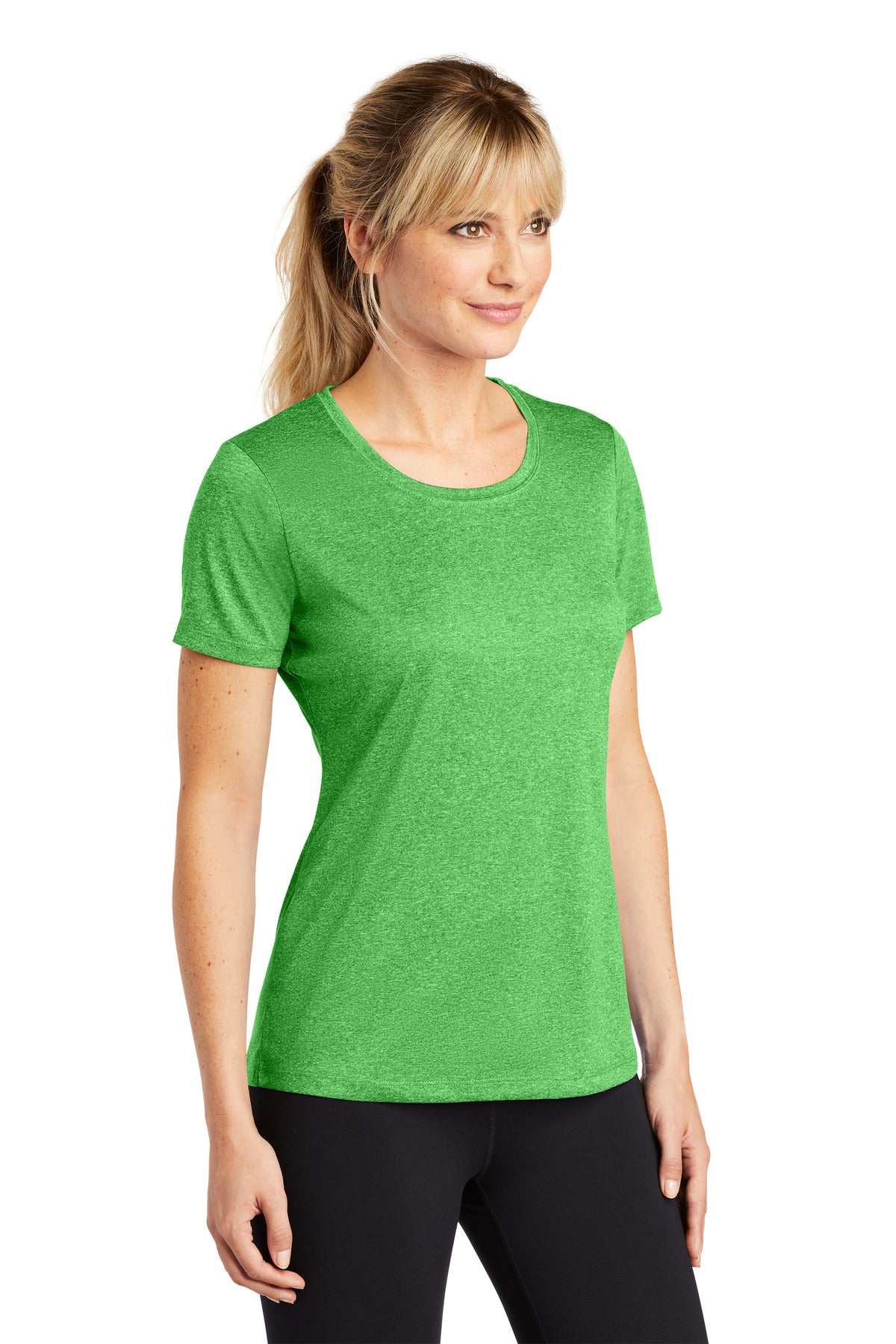Turf Grn Hthr Sport-Tek Women's Heather Contender Scoop Neck Tee. LST360