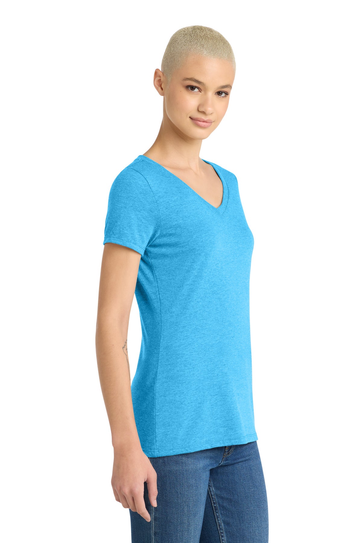 Turquoise Frst District Women's Perfect Tri V-Neck Tee. DM1350L