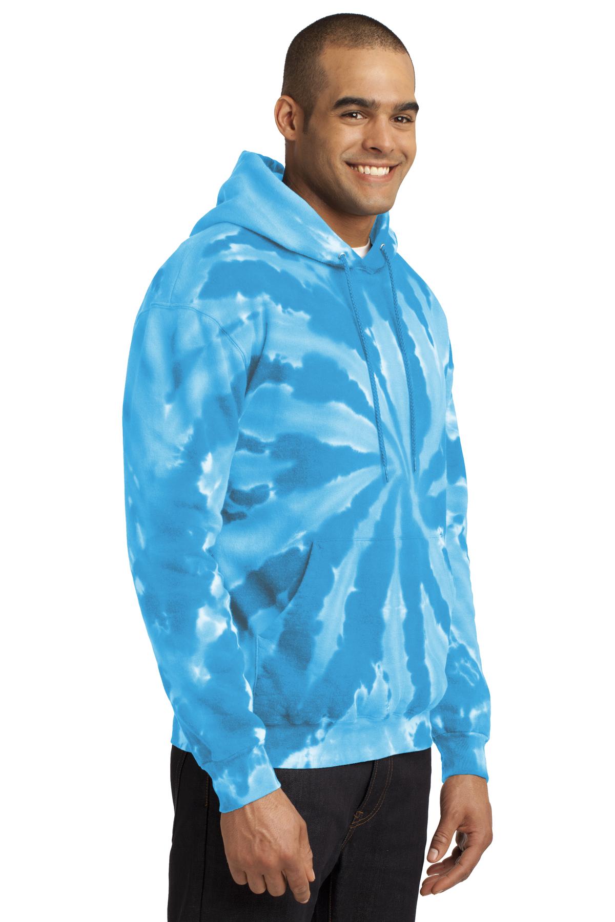 Turquoise Port & Company Tie-Dye Pullover Hooded Sweatshirt. PC146