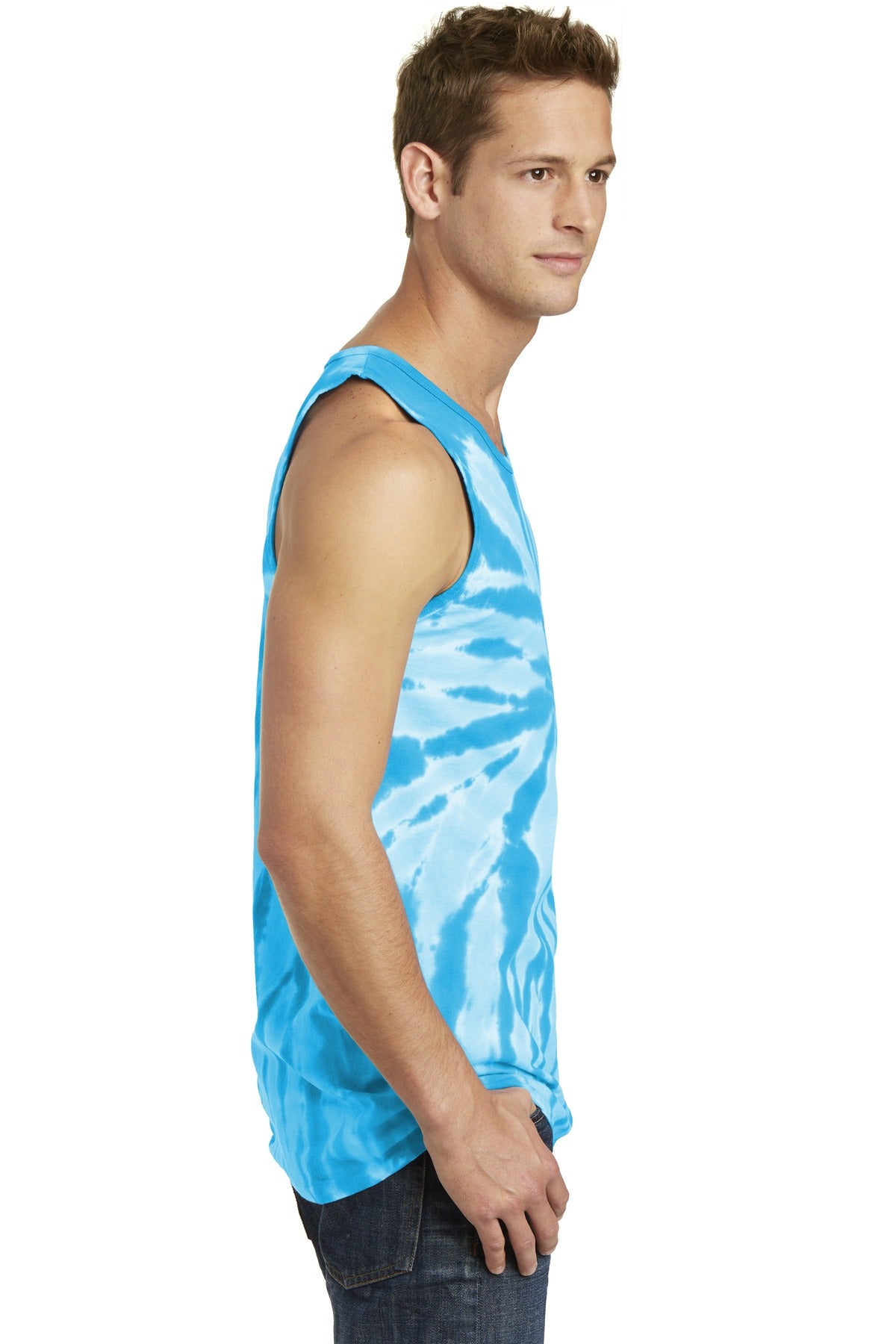 Turquoise Port & Company Tie-Dye Tank Top. PC147TT