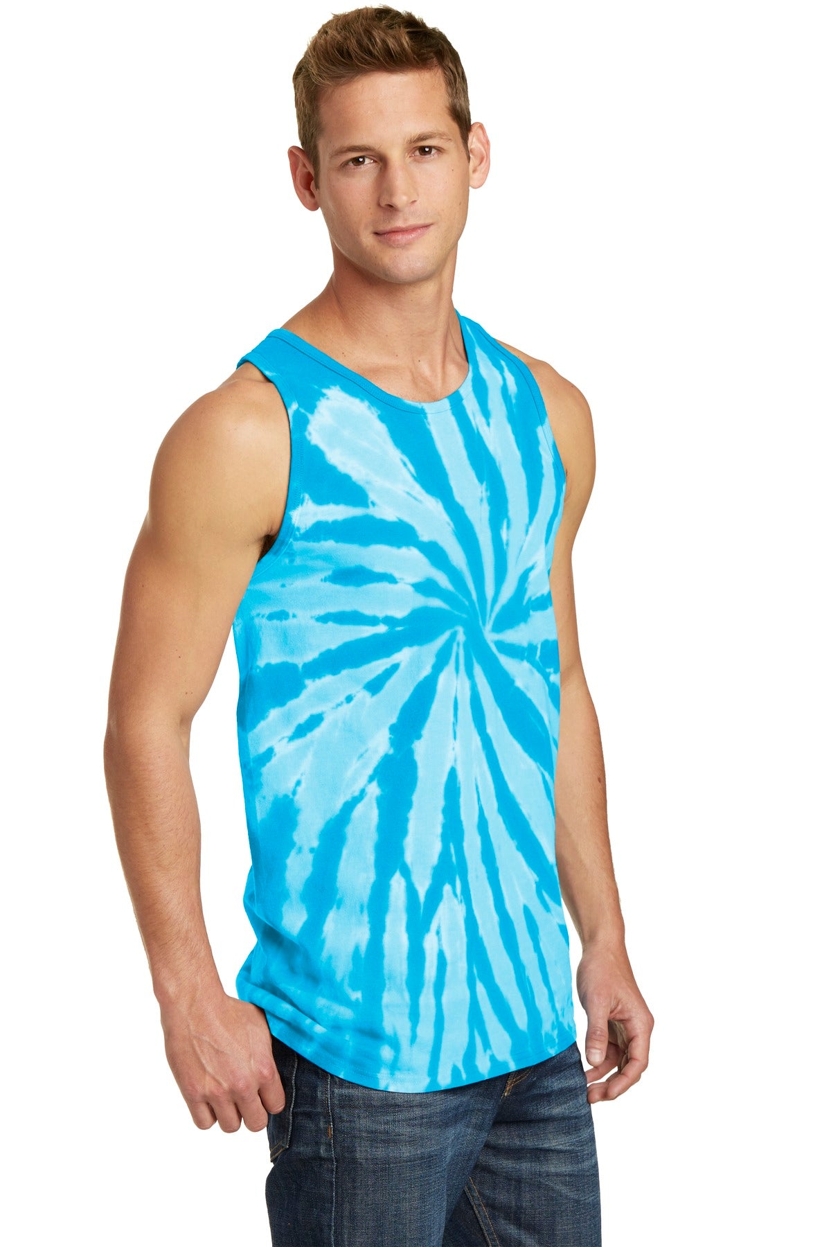 Turquoise Port & Company Tie-Dye Tank Top. PC147TT
