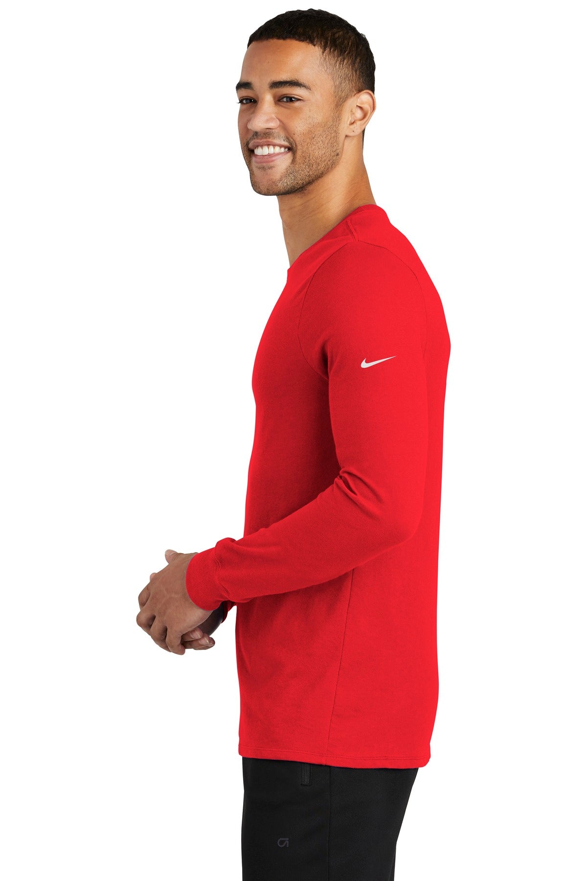 University Red Nike Dri-FIT Cotton/Poly Long Sleeve Tee. NKBQ5230