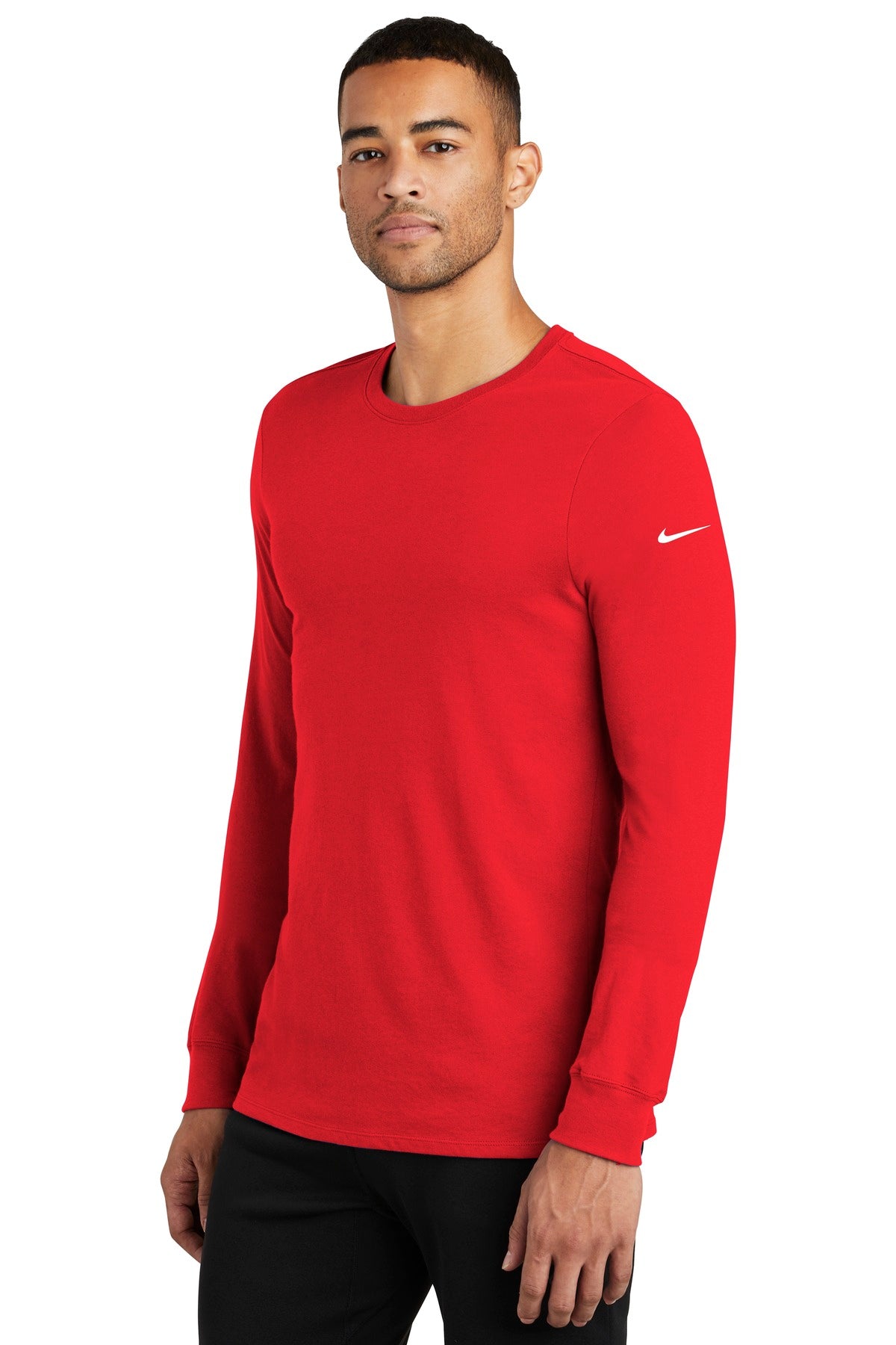 University Red Nike Dri-FIT Cotton/Poly Long Sleeve Tee. NKBQ5230