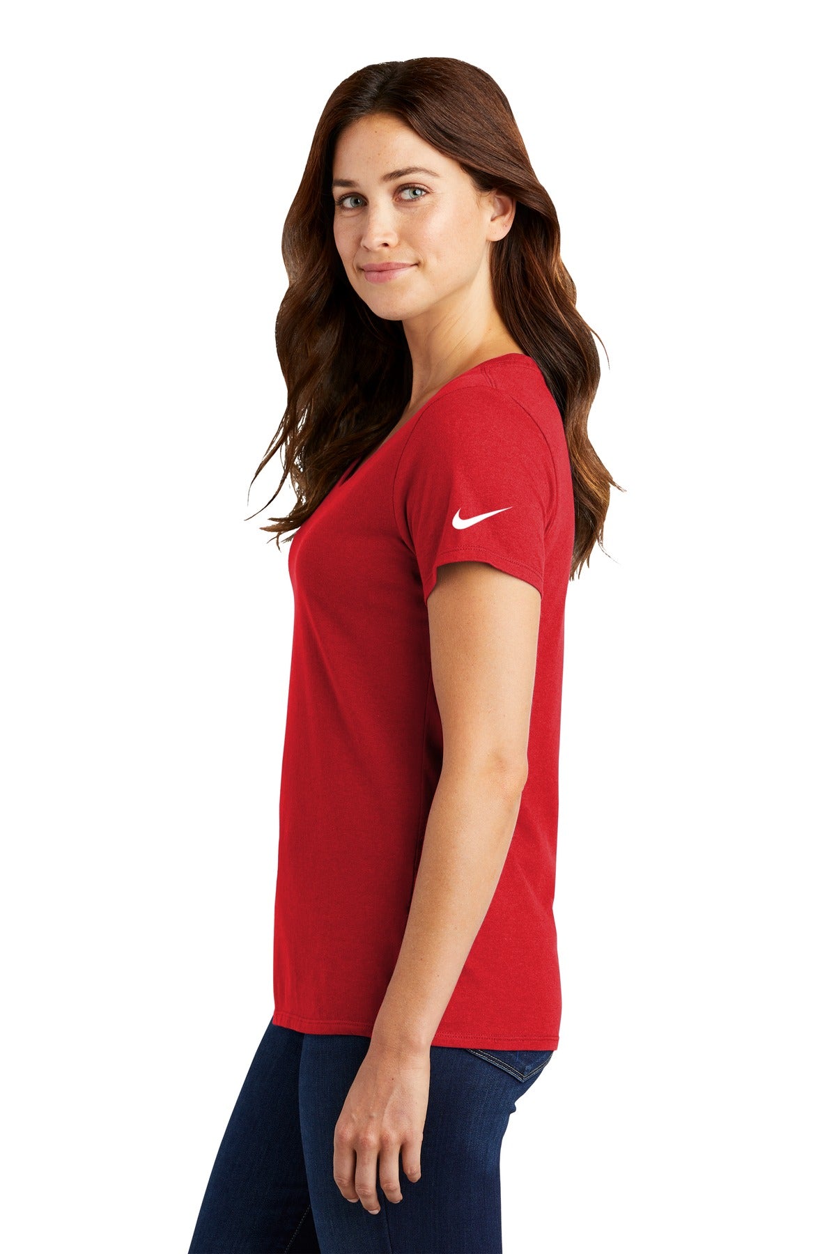 University Red Nike Women's Dri-FIT Cotton/Poly Scoop Neck Tee. NKBQ5234