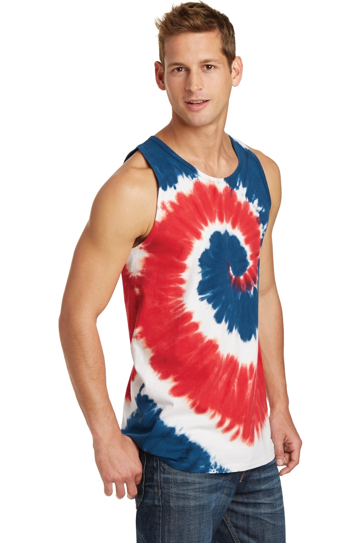 USA Rainbow Port & Company Tie-Dye Tank Top. PC147TT