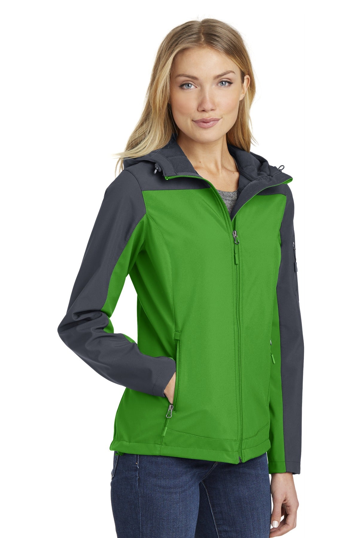 Vine Gn/Bat Gy Port Authority Women's Hooded Core Soft Shell Jacket. L335