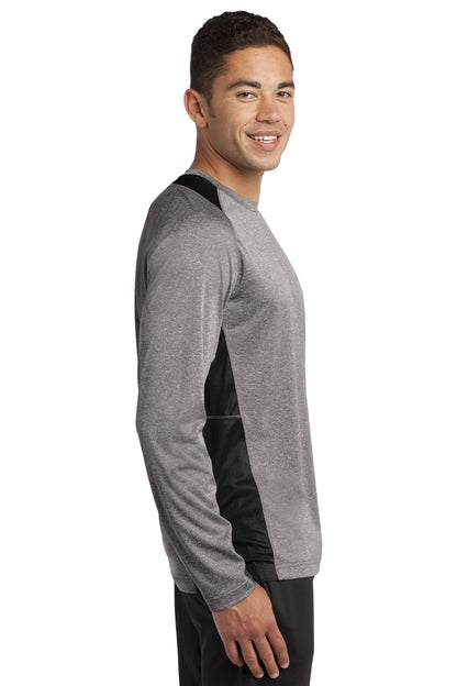 Vnt He/Black Sport-Tek Long Sleeve Heather Colorblock Contender Tee. ST361LS