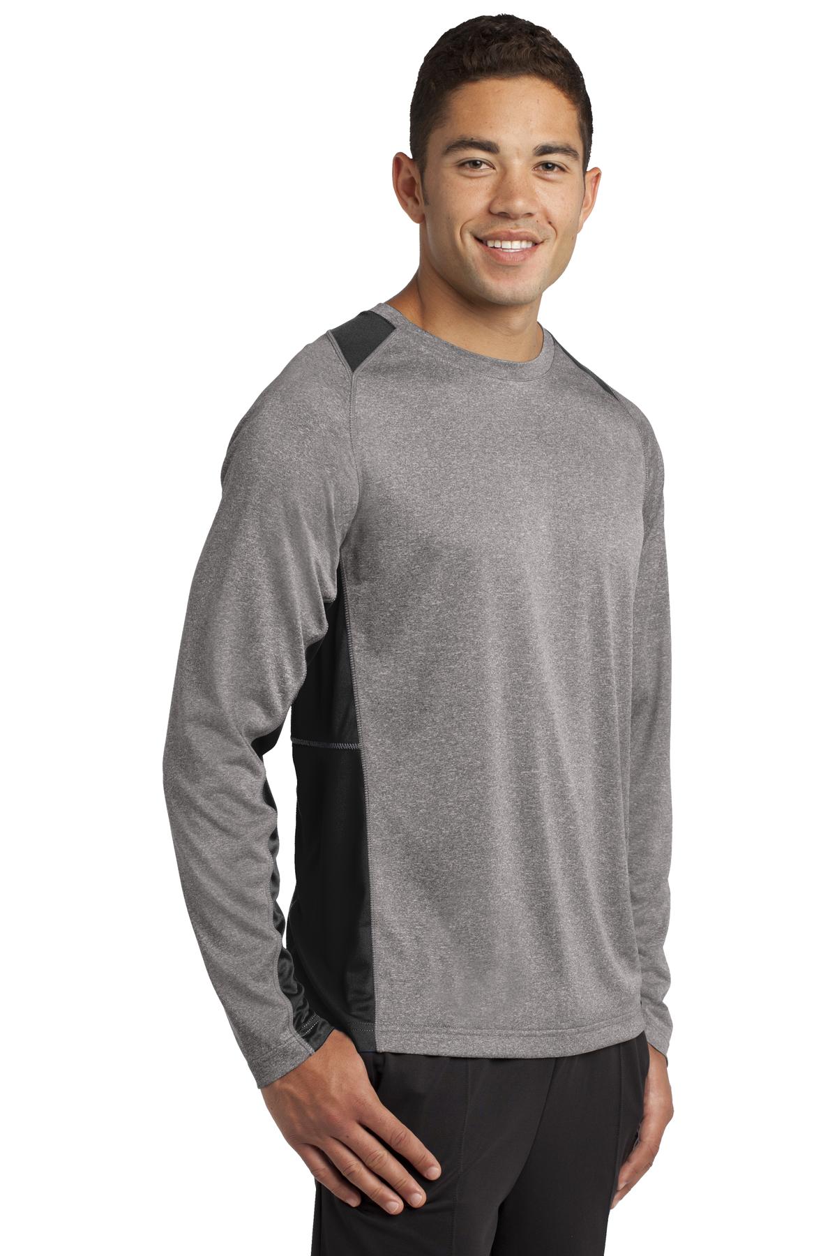 Vnt He/Black Sport-Tek Long Sleeve Heather Colorblock Contender Tee. ST361LS