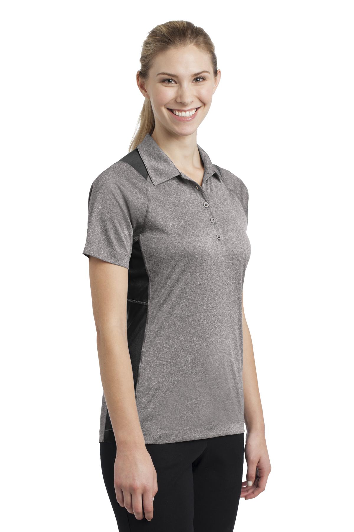 Vnt He/Black Sport-Tek Women's Heather Colorblock Contender Polo. LST665