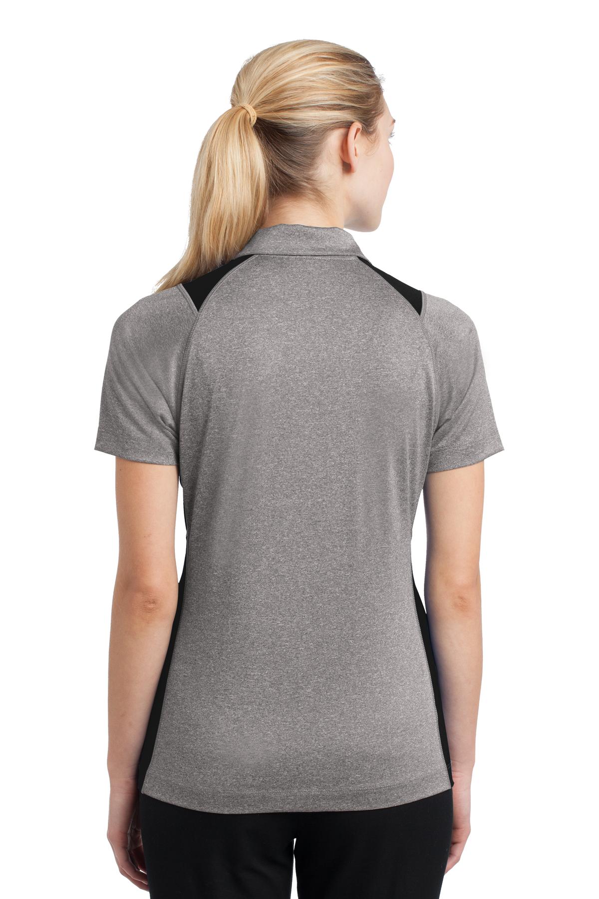 Vnt He/Black Sport-Tek Women's Heather Colorblock Contender Polo. LST665