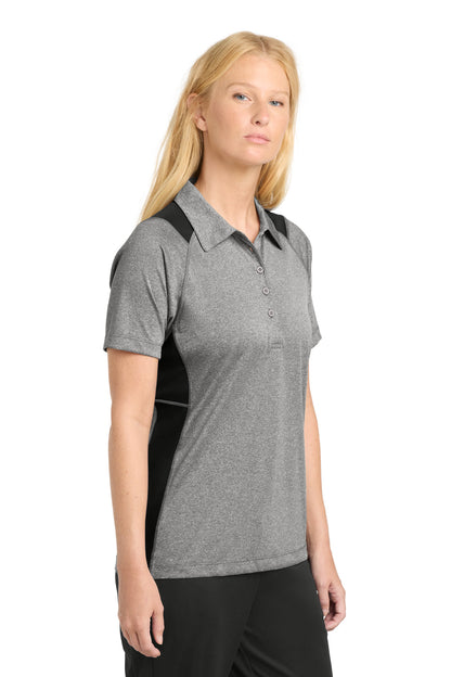 Vnt He/Black Sport-Tek Women's Heather Colorblock Contender Polo. LST665