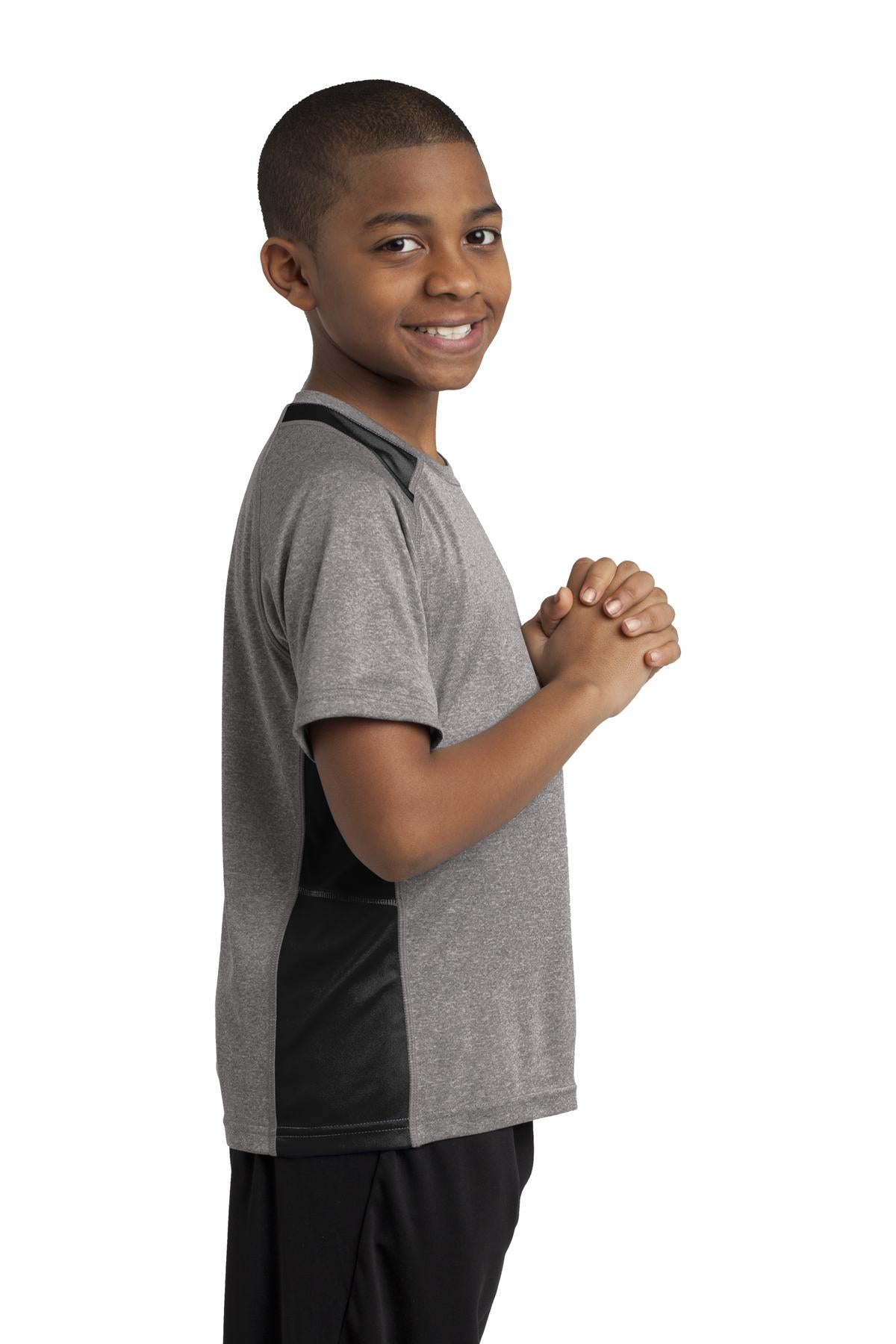 Vnt He/Black Sport-Tek Youth Heather Colorblock Contender Tee. YST361