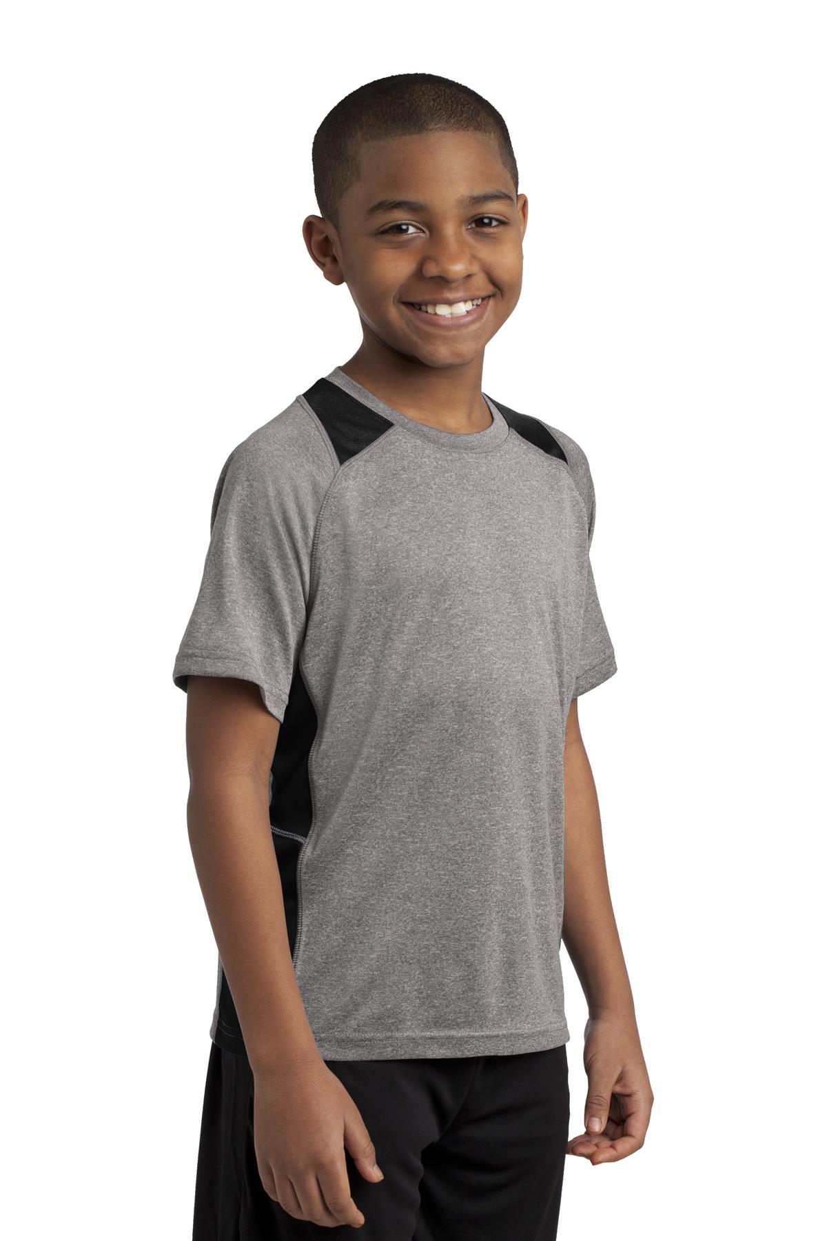 Vnt He/Black Sport-Tek Youth Heather Colorblock Contender Tee. YST361