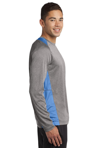 Vnt He/Car Blu Sport-Tek Long Sleeve Heather Colorblock Contender Tee. ST361LS
