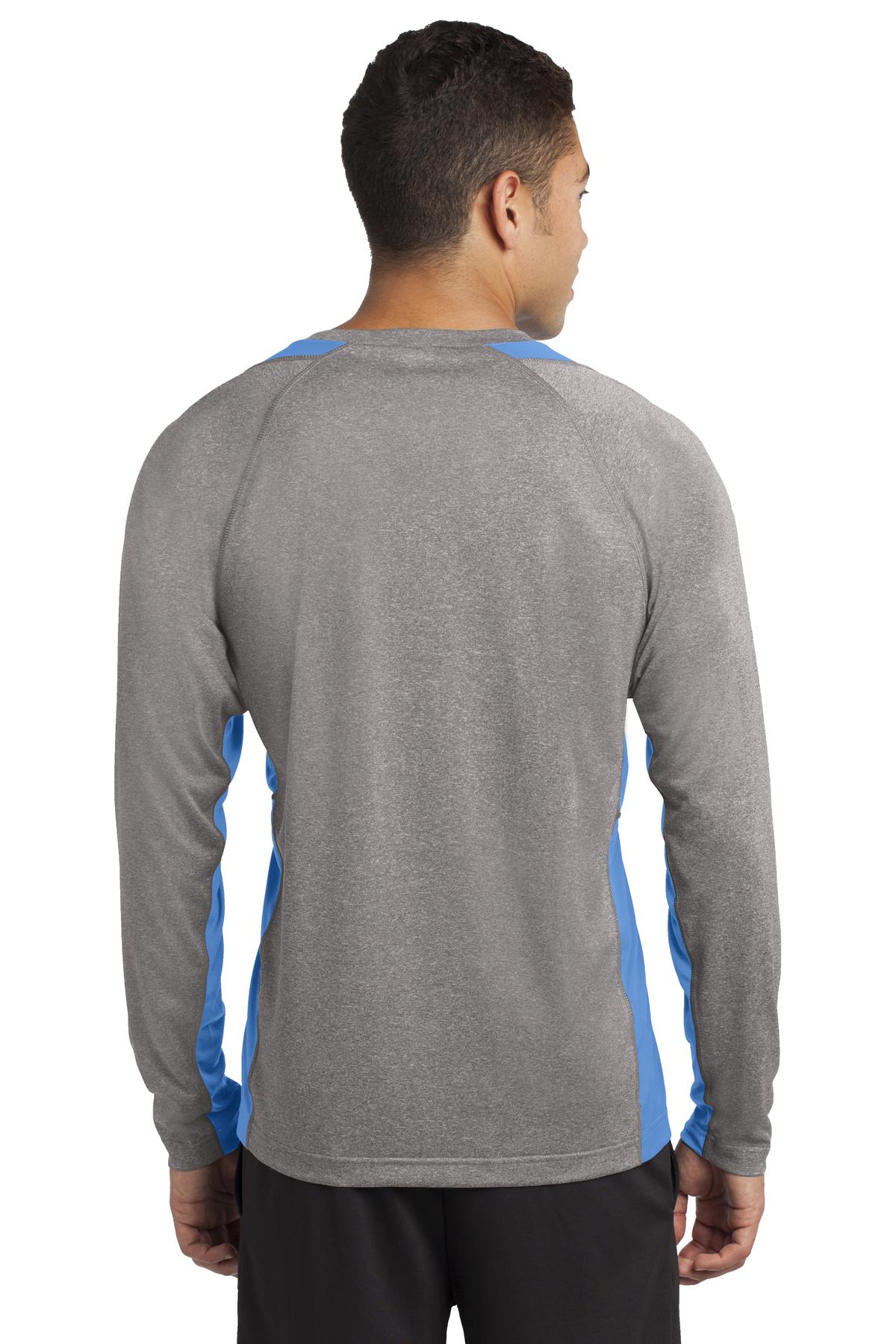 Vnt He/Car Blu Sport-Tek Long Sleeve Heather Colorblock Contender Tee. ST361LS