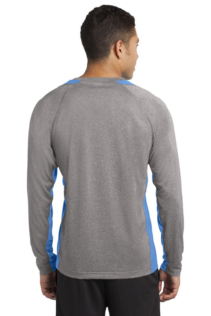 Vnt He/Car Blu Sport-Tek Long Sleeve Heather Colorblock Contender Tee. ST361LS