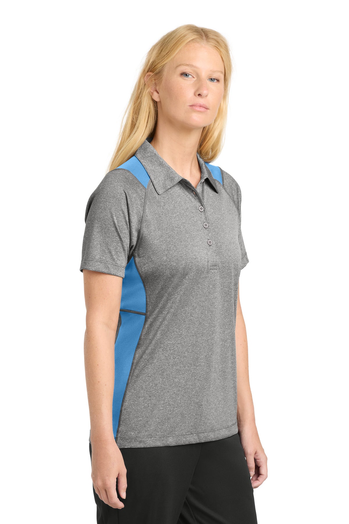 Vnt He/Car Blu Sport-Tek Women's Heather Colorblock Contender Polo. LST665