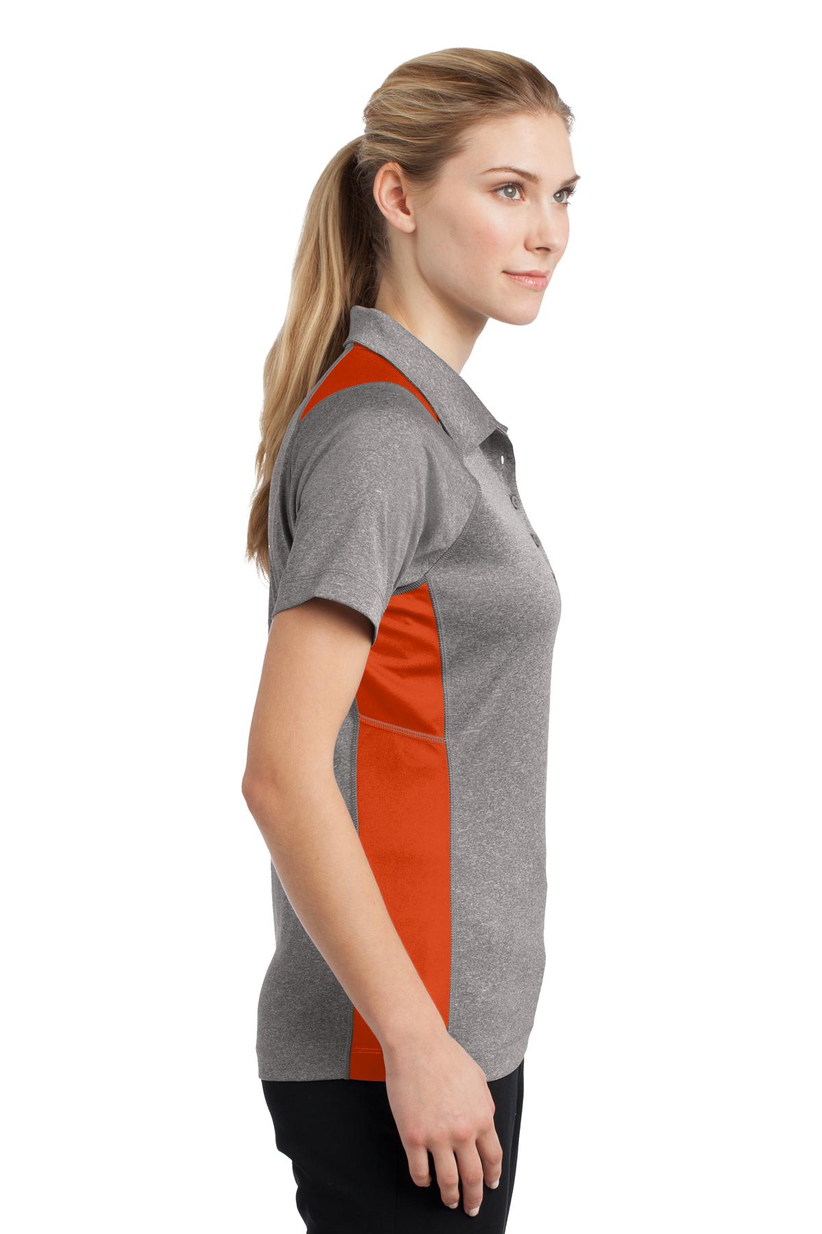 Vnt He/Dp Orng Sport-Tek Women's Heather Colorblock Contender Polo. LST665