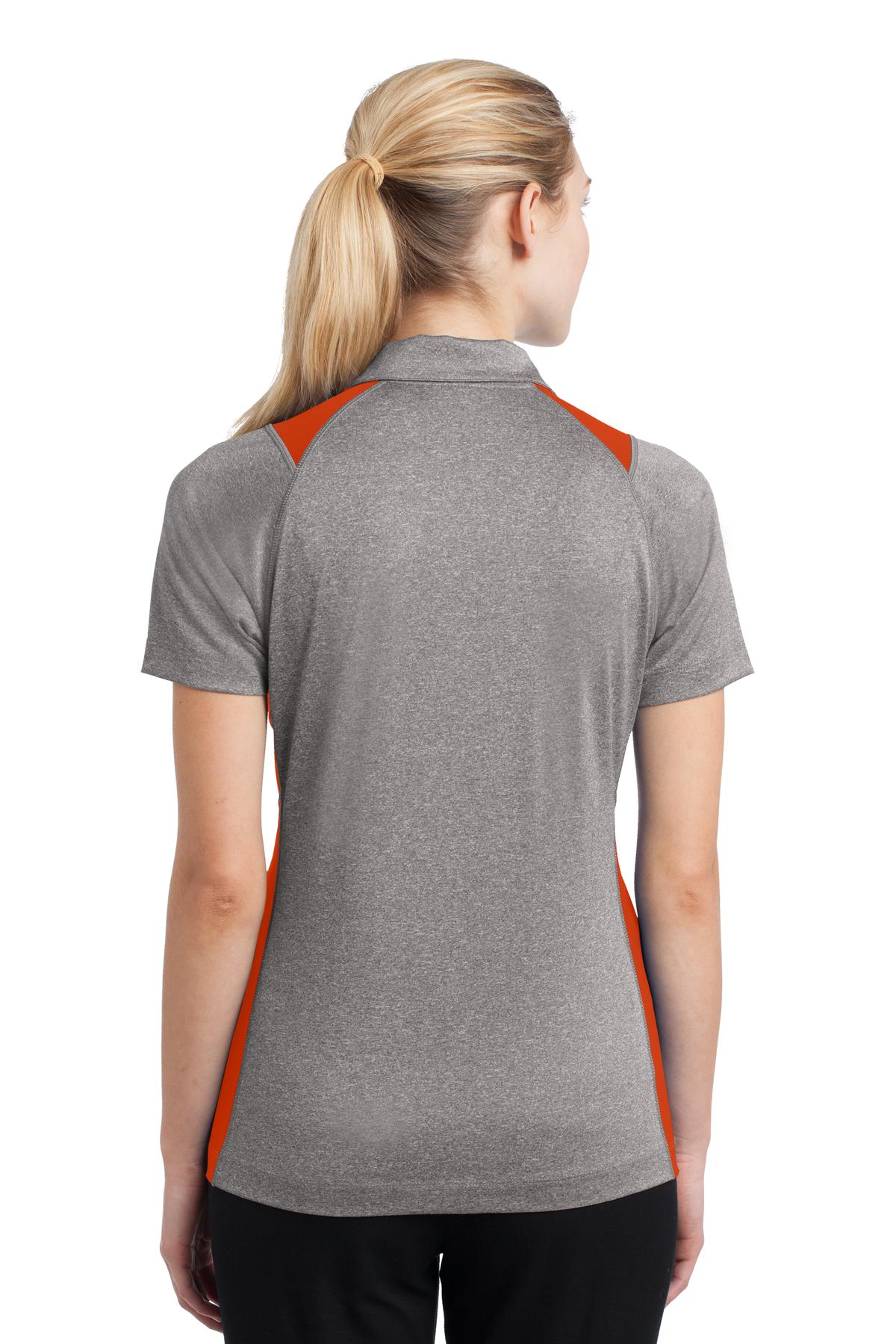 Vnt He/Dp Orng Sport-Tek Women's Heather Colorblock Contender Polo. LST665