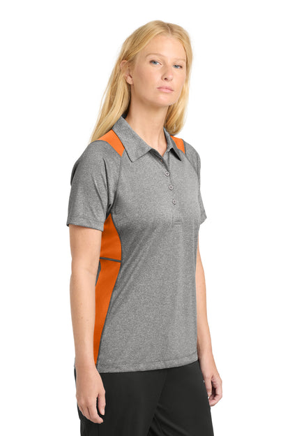Vnt He/Dp Orng Sport-Tek Women's Heather Colorblock Contender Polo. LST665