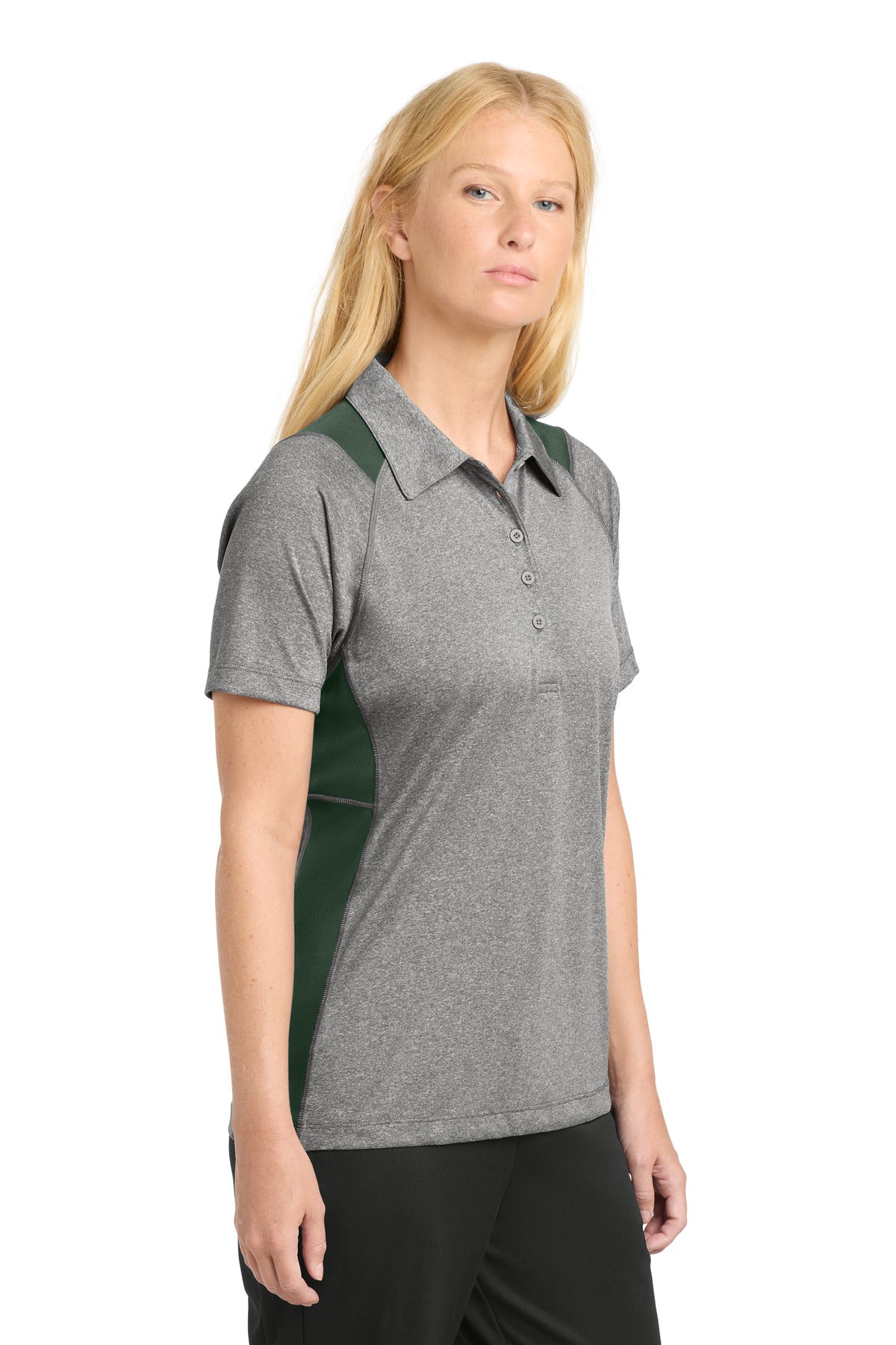 Vnt He/For Grn Sport-Tek Women's Heather Colorblock Contender Polo. LST665