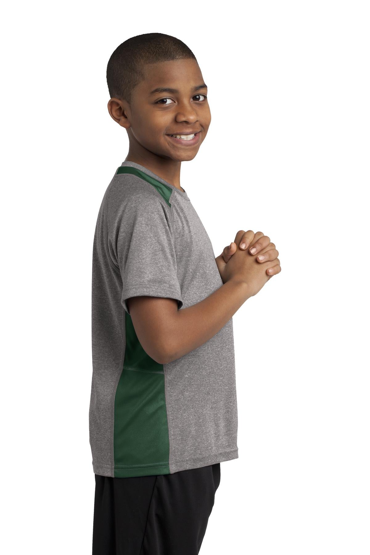 Vnt He/For Grn Sport-Tek Youth Heather Colorblock Contender Tee. YST361