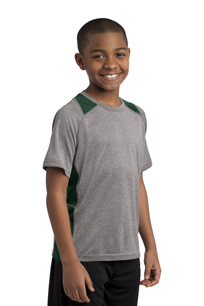 Vnt He/For Grn Sport-Tek Youth Heather Colorblock Contender Tee. YST361