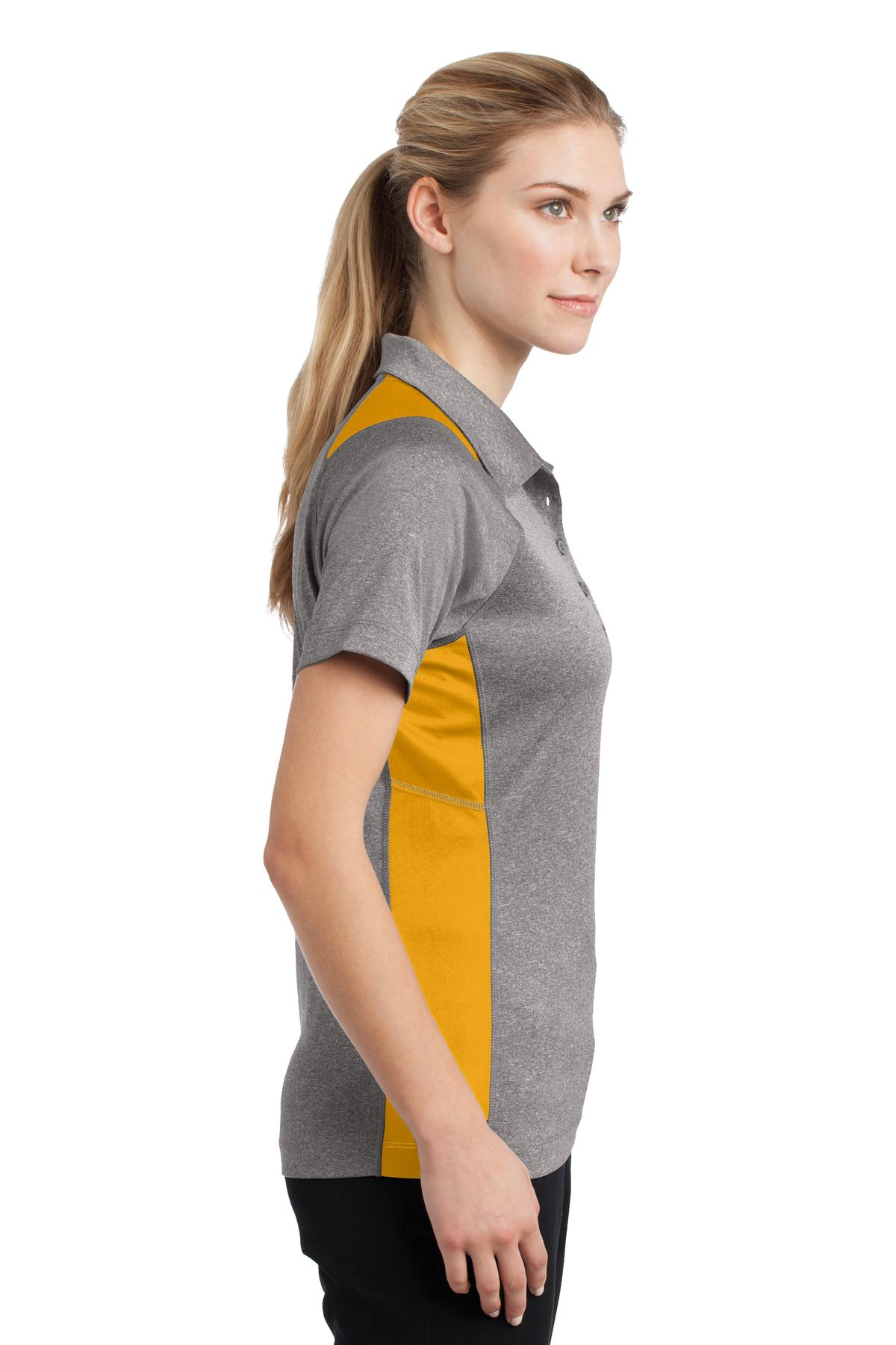 Vnt He/Gold Sport-Tek Women's Heather Colorblock Contender Polo. LST665