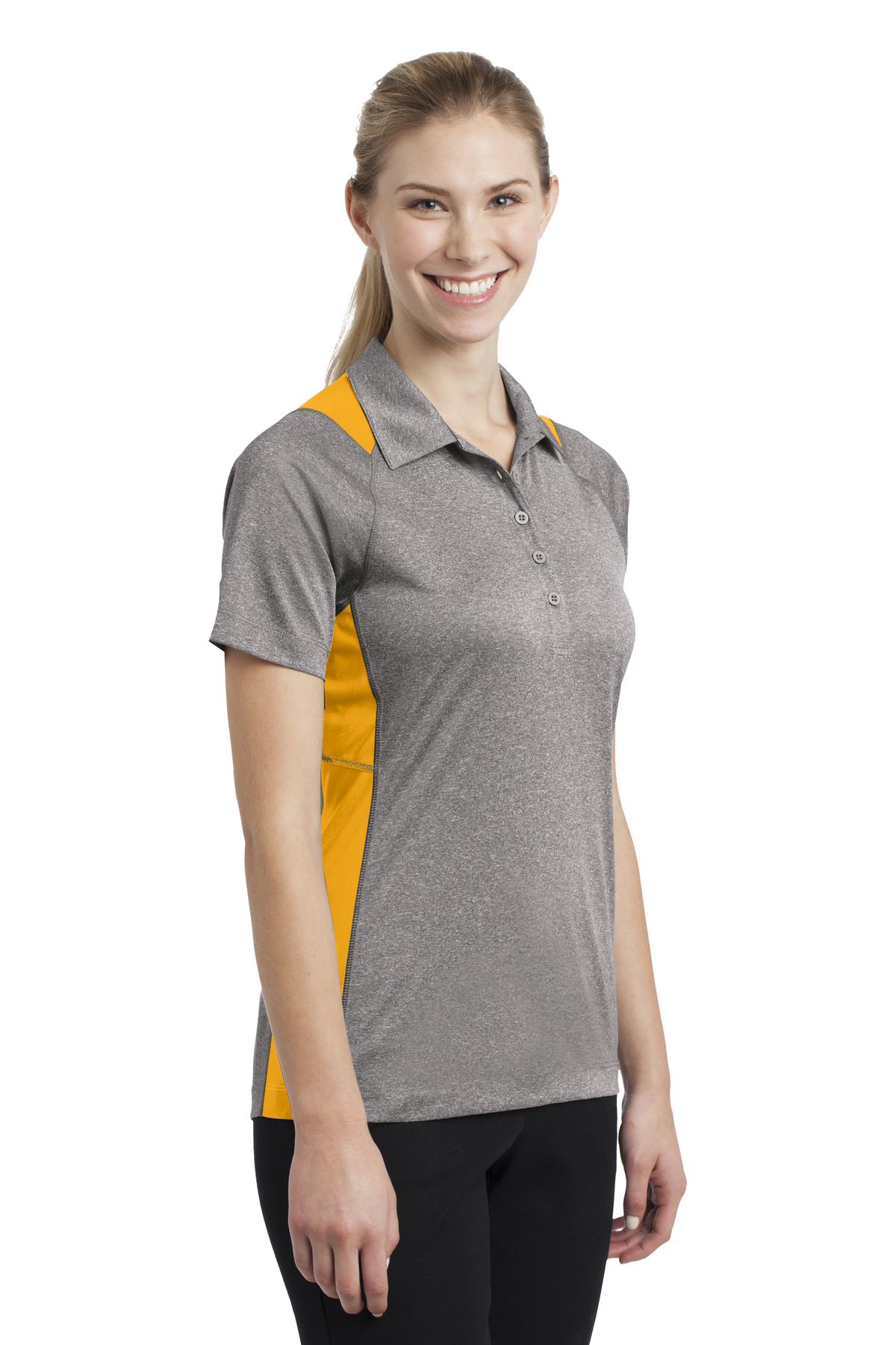 Vnt He/Gold Sport-Tek Women's Heather Colorblock Contender Polo. LST665