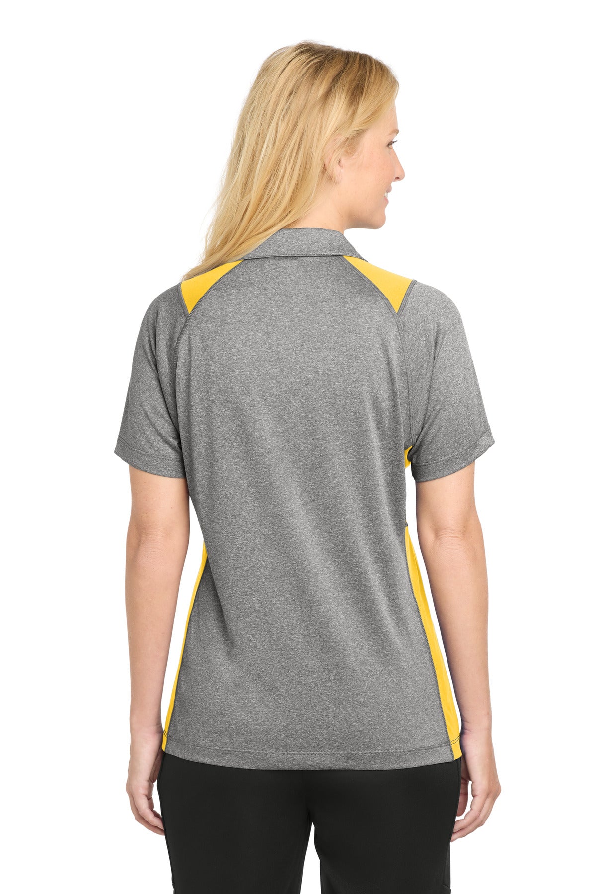 Vnt He/Gold Sport-Tek Women's Heather Colorblock Contender Polo. LST665