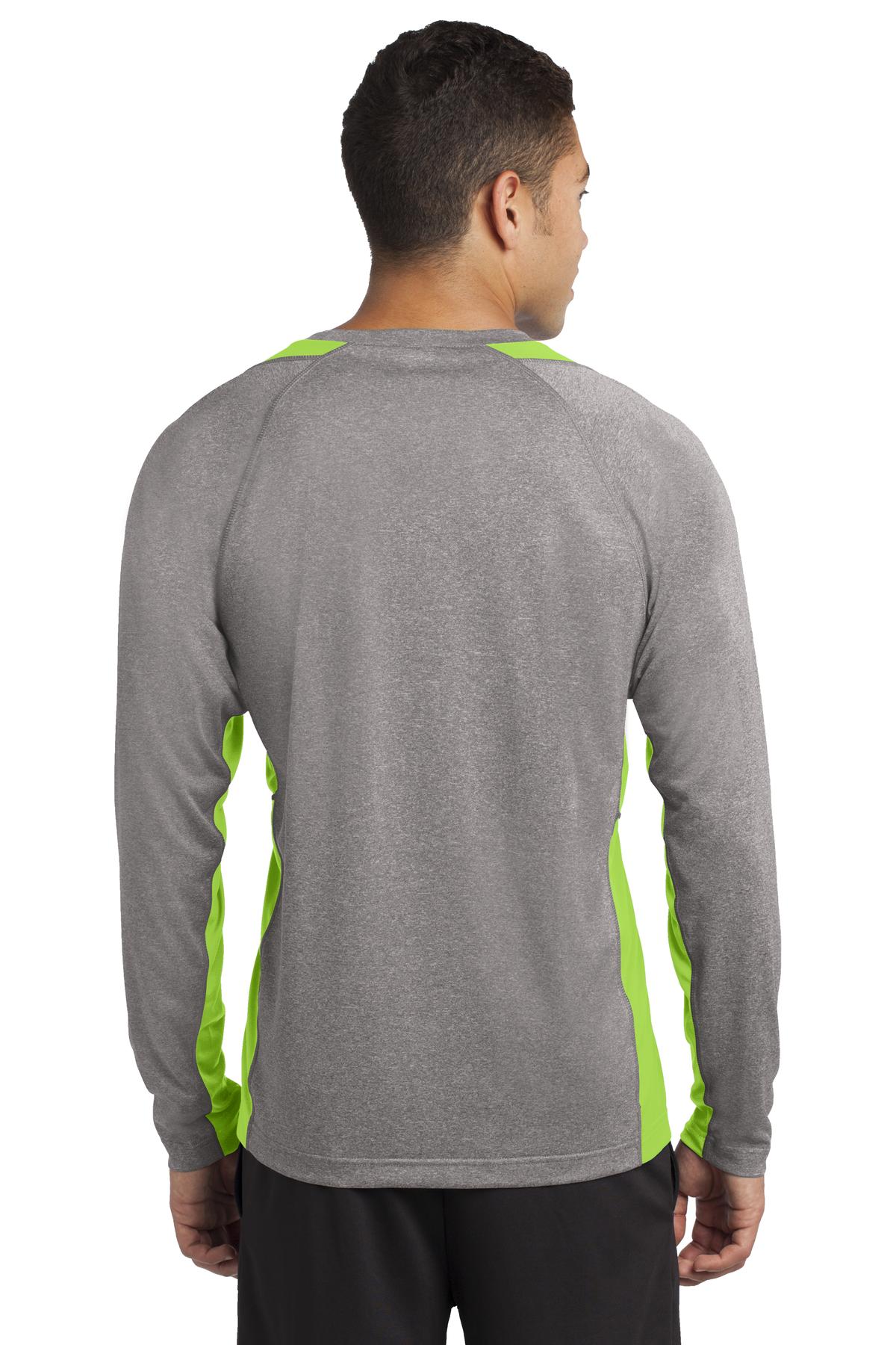 Vnt He/Lime SH Sport-Tek Long Sleeve Heather Colorblock Contender Tee. ST361LS