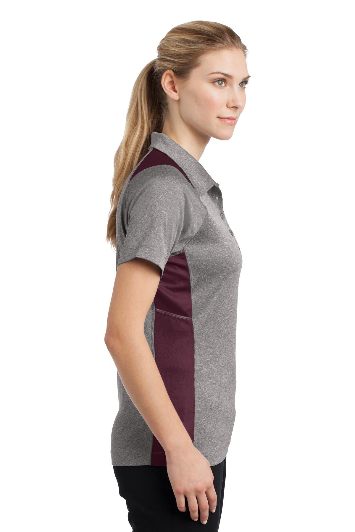 Vnt He/Maroon Sport-Tek Women's Heather Colorblock Contender Polo. LST665