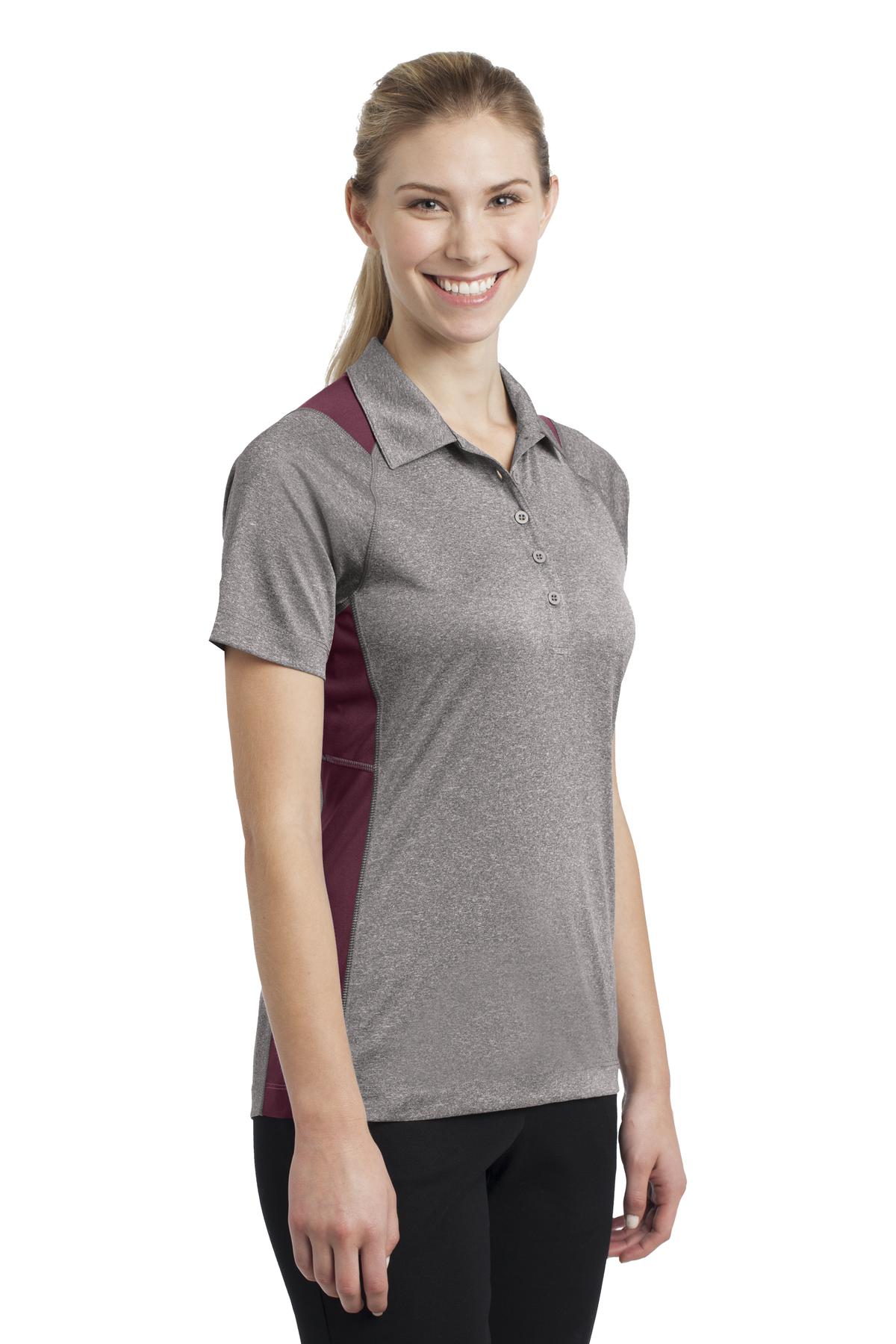 Vnt He/Maroon Sport-Tek Women's Heather Colorblock Contender Polo. LST665