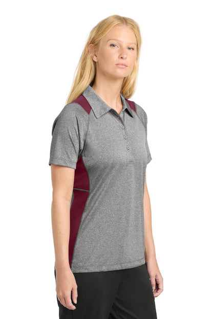 Vnt He/Maroon Sport-Tek Women's Heather Colorblock Contender Polo. LST665