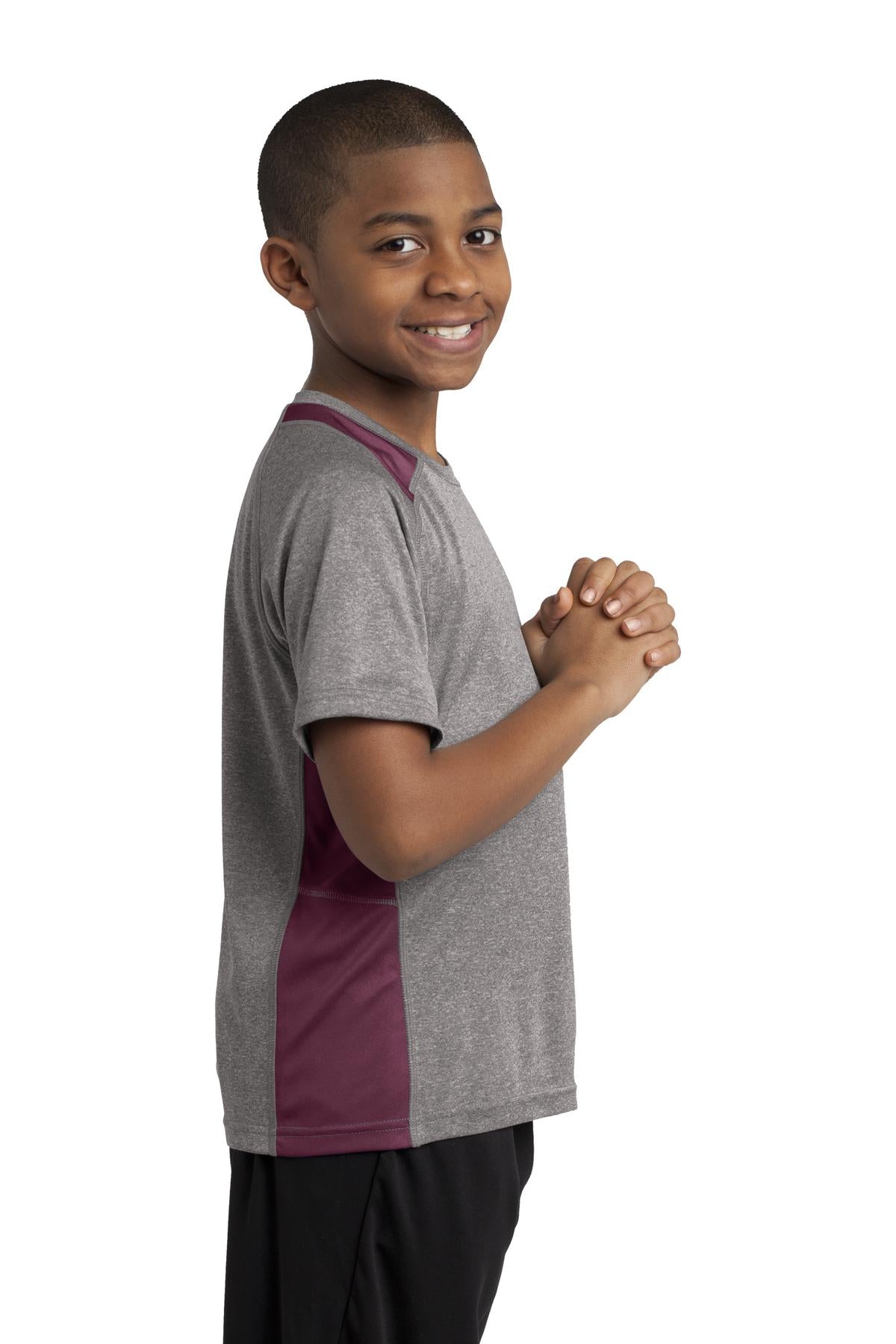 Vnt He/Maroon Sport-Tek Youth Heather Colorblock Contender Tee. YST361