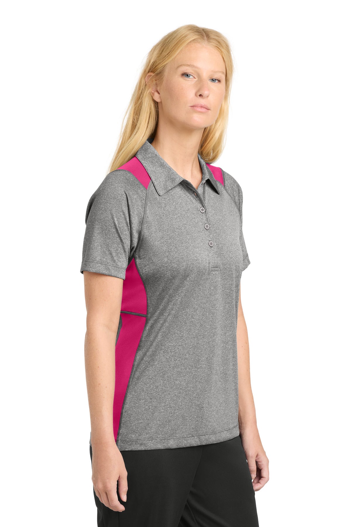Vnt He/Pink Rs Sport-Tek Women's Heather Colorblock Contender Polo. LST665