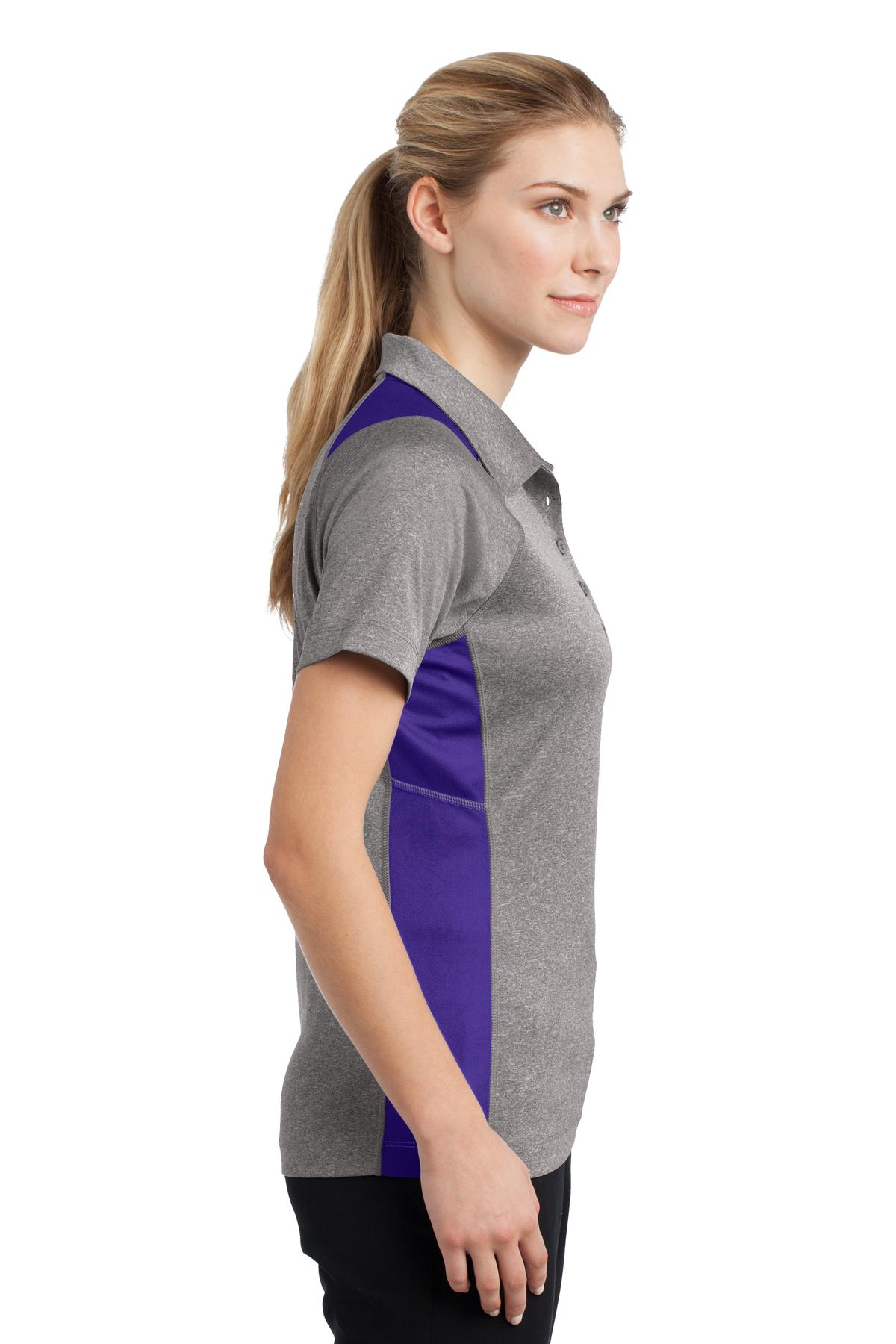 Vnt He/Purple Sport-Tek Women's Heather Colorblock Contender Polo. LST665