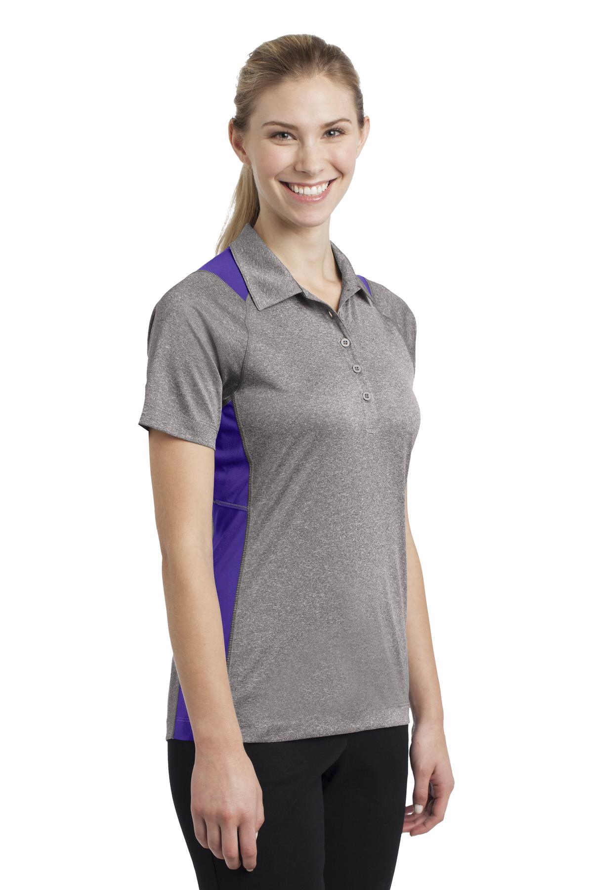 Vnt He/Purple Sport-Tek Women's Heather Colorblock Contender Polo. LST665