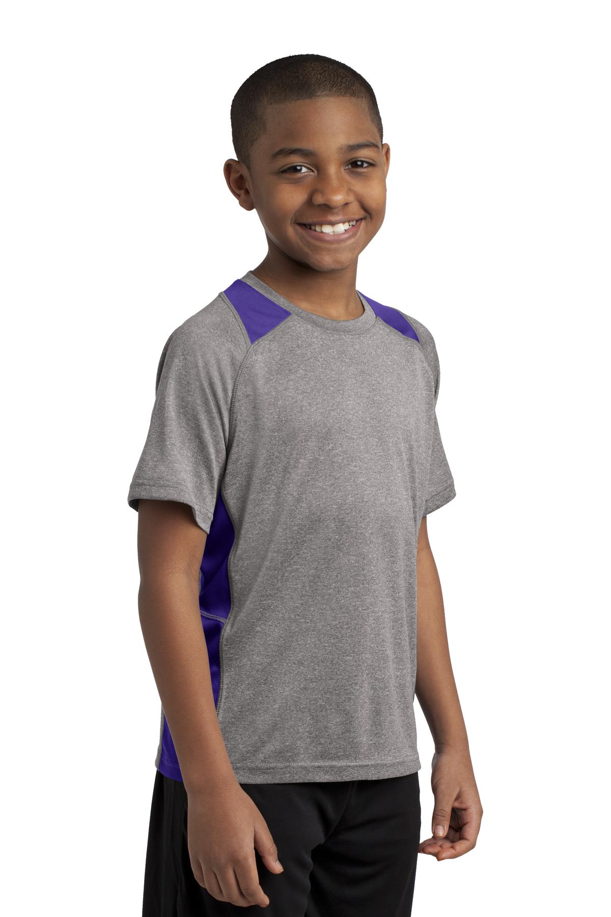 Vnt He/Purple Sport-Tek Youth Heather Colorblock Contender Tee. YST361
