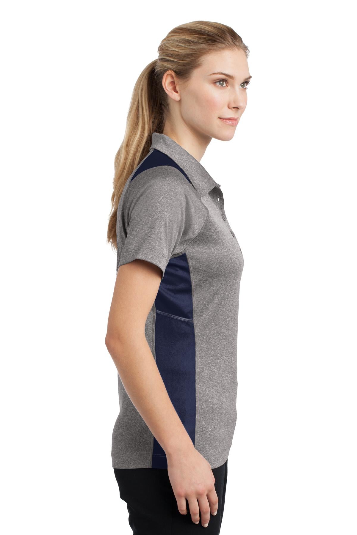Vnt He/Tr Navy Sport-Tek Women's Heather Colorblock Contender Polo. LST665