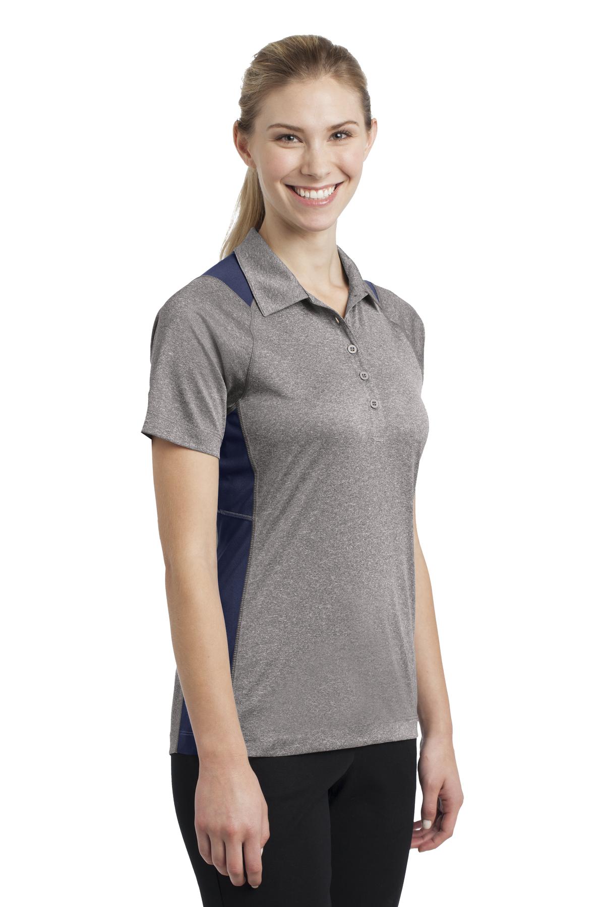 Vnt He/Tr Navy Sport-Tek Women's Heather Colorblock Contender Polo. LST665