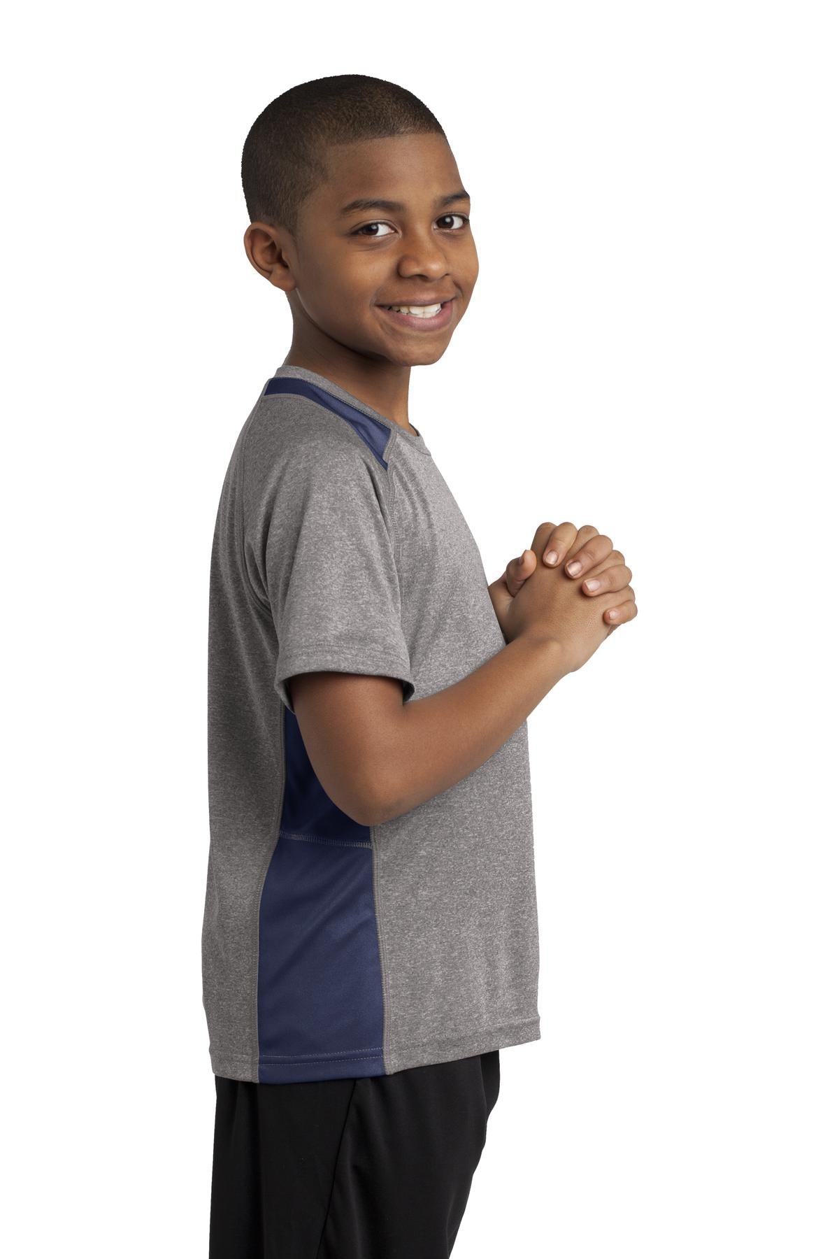 Vnt He/Tr Navy Sport-Tek Youth Heather Colorblock Contender Tee. YST361
