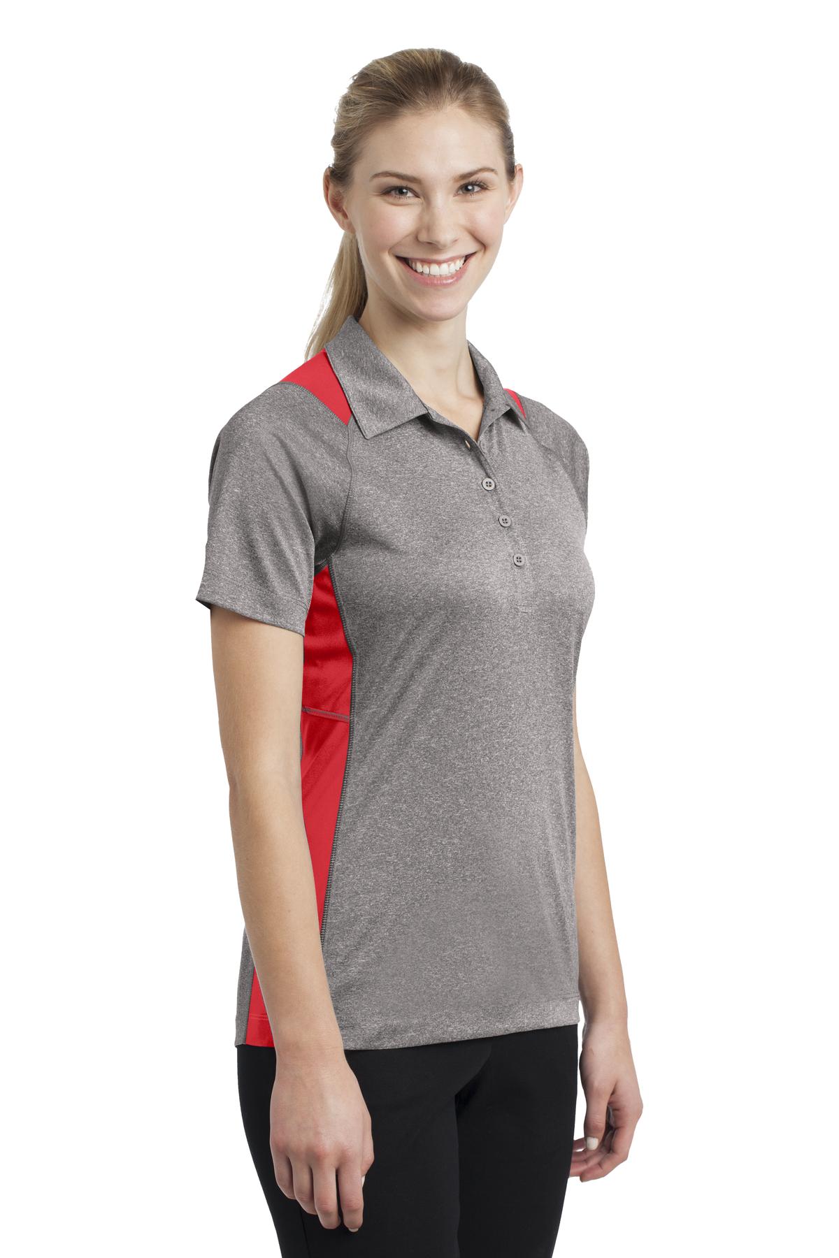 Vnt He/Tr Red Sport-Tek Women's Heather Colorblock Contender Polo. LST665