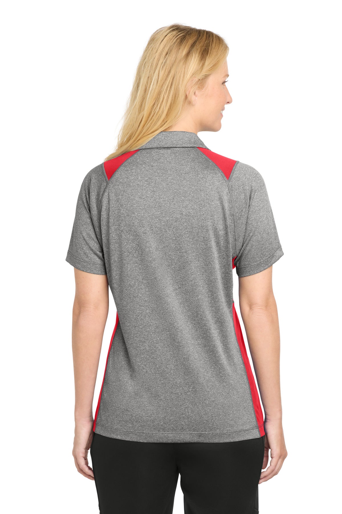 Vnt He/Tr Red Sport-Tek Women's Heather Colorblock Contender Polo. LST665